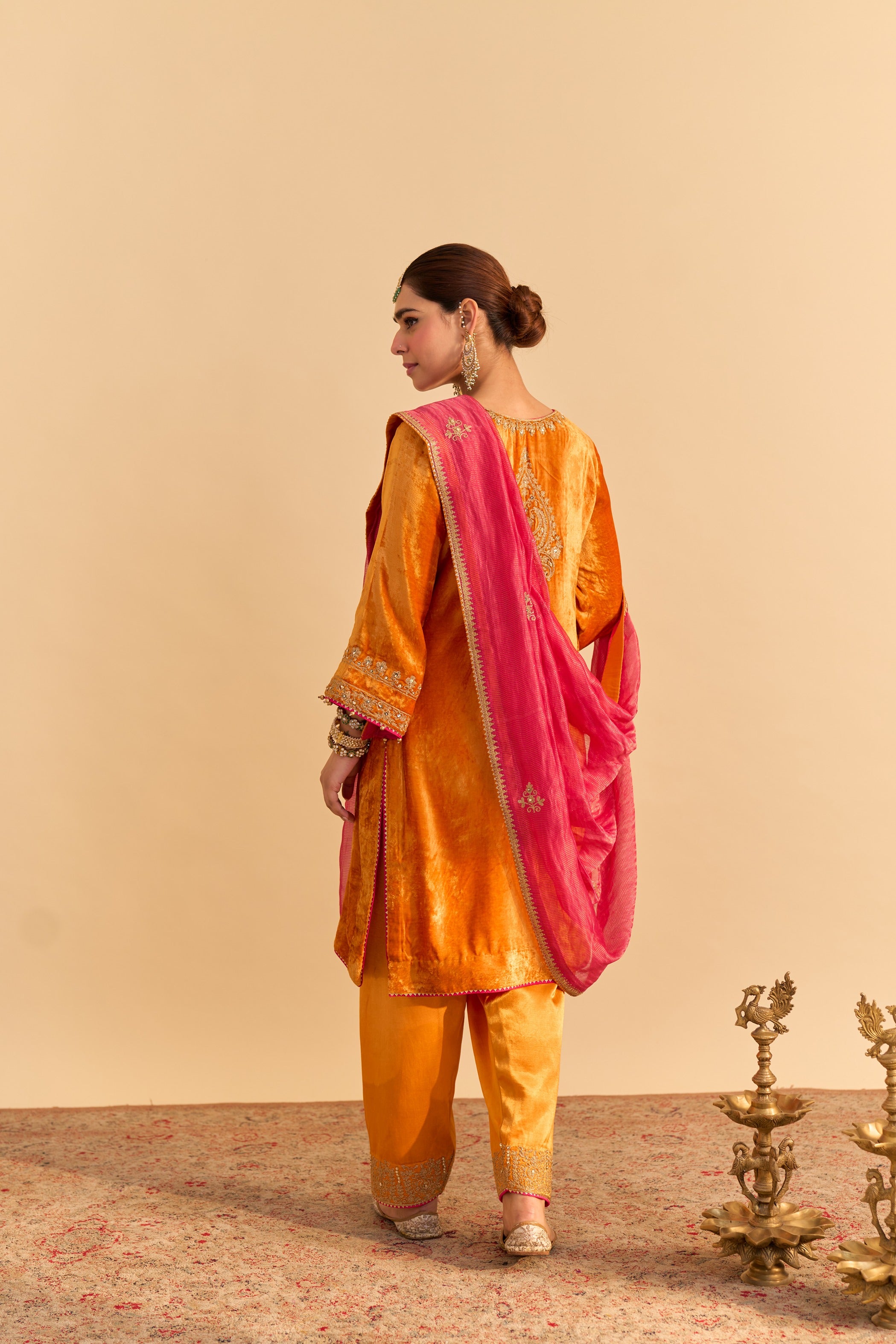 Fareeha - Orange Kurta with Salwar and Dupatta