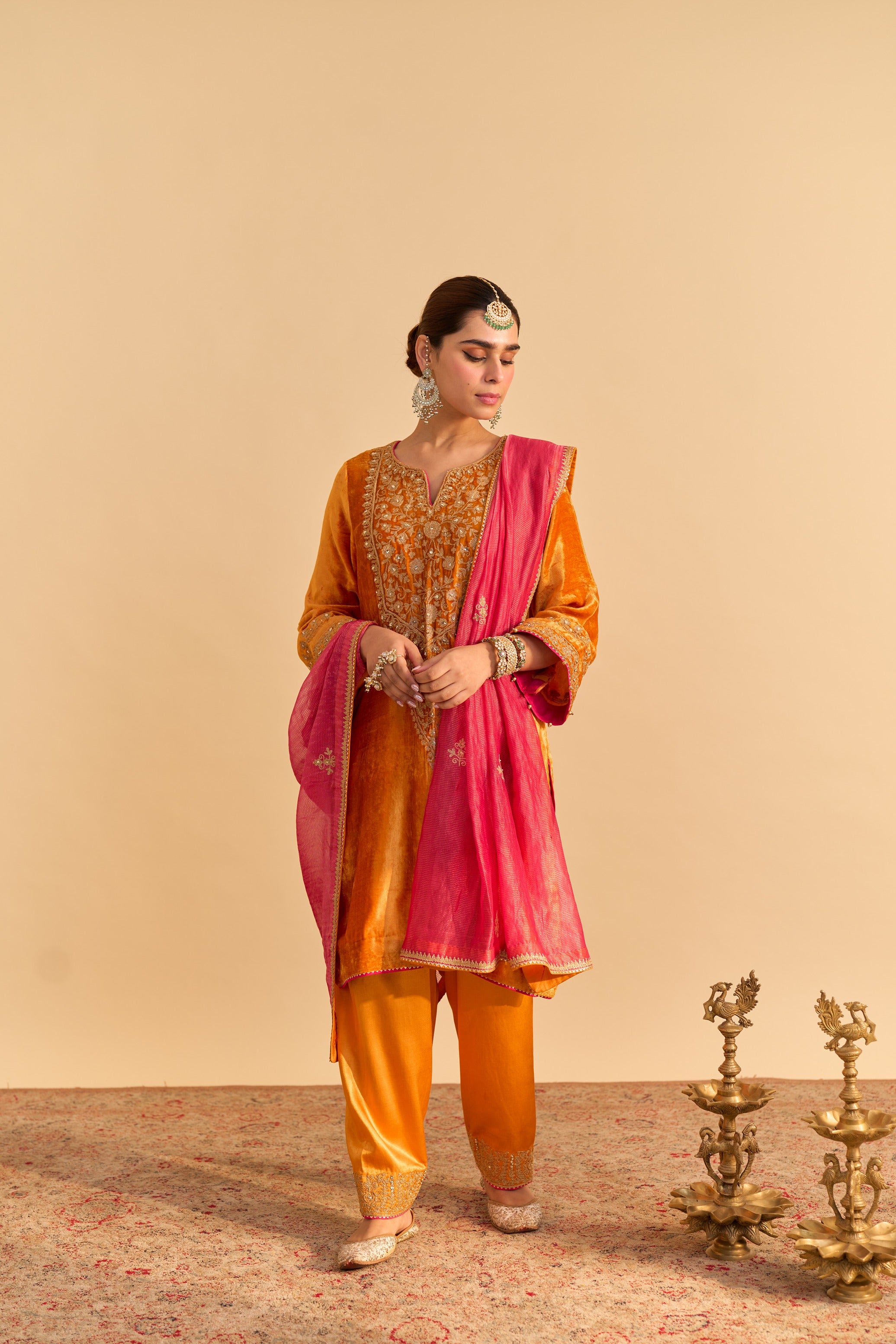 Fareeha - Orange Kurta with Salwar and Dupatta