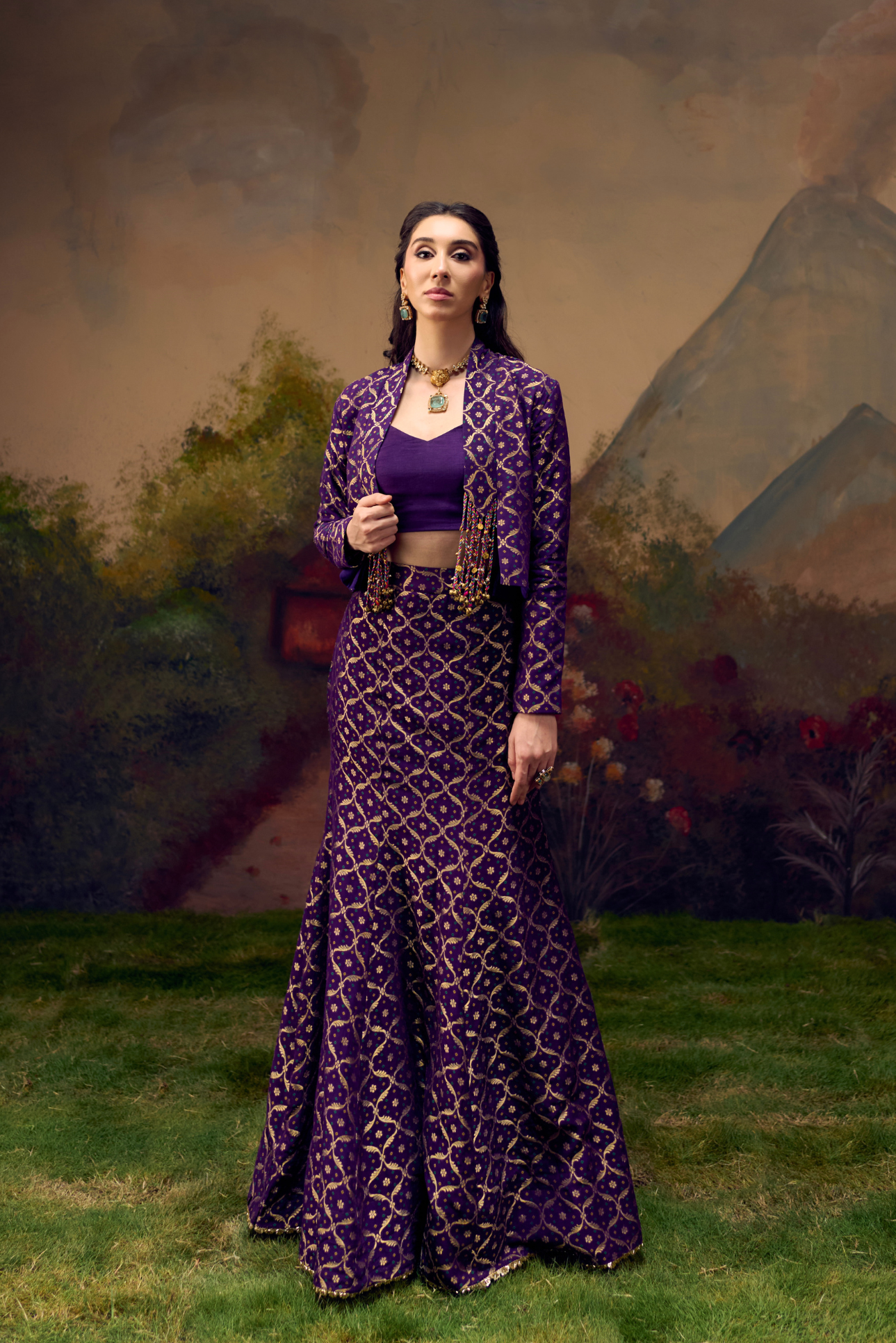 Naad Aanya -Purple Jacket Set with Fishcut Lehenga