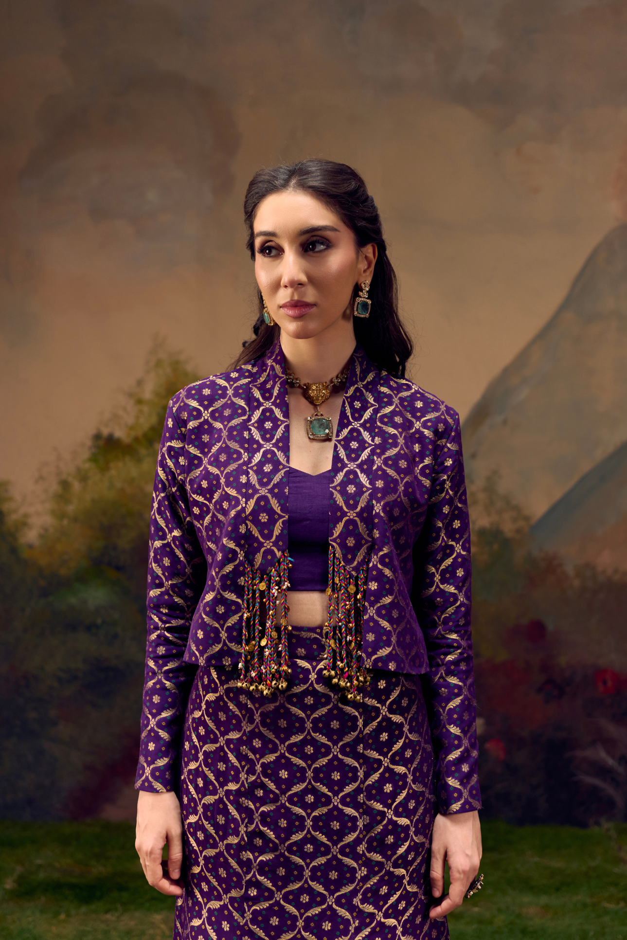 Naad Aanya -Purple Jacket Set with Fishcut Lehenga