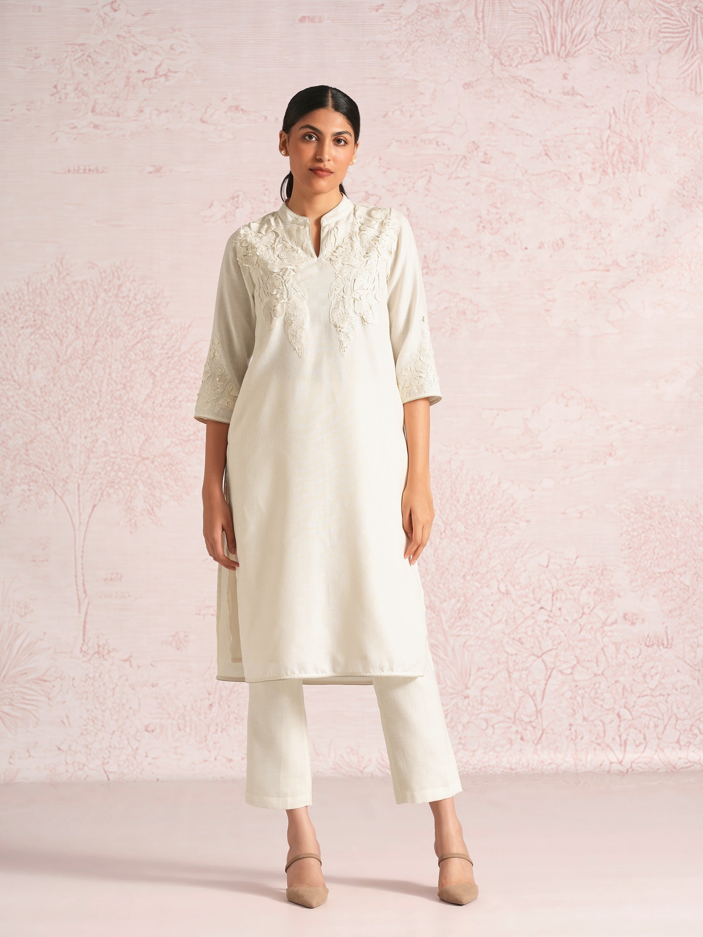 Floral Shadows Kurta Set - Off White