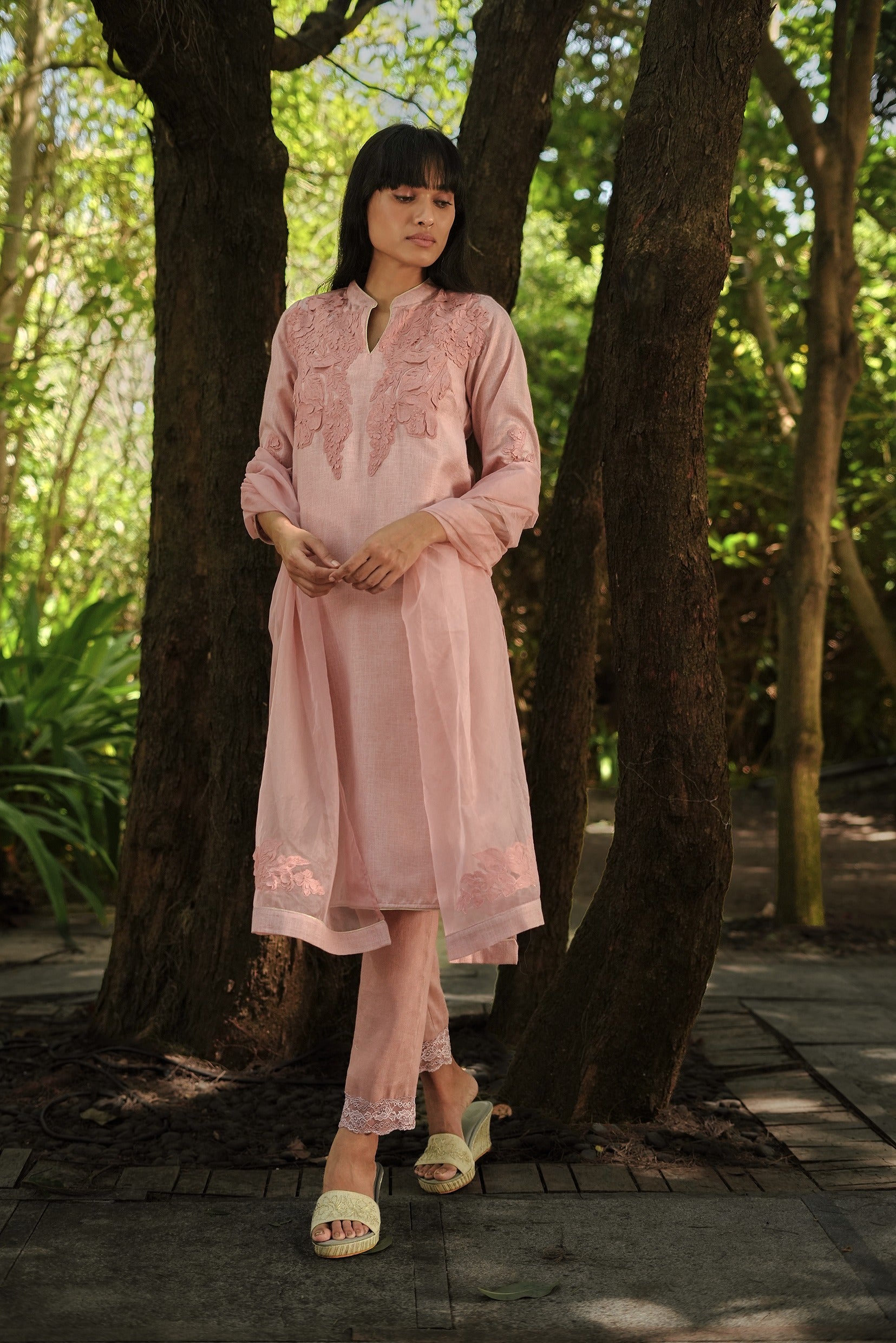 Floral Shadows Kurta Set - Blush