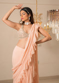 Load image into Gallery viewer, Pink Pre-Draped Ruffle Saree Set
