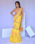 Load image into Gallery viewer, Yellow Pre-Draped Mumtaz Embroidered Paisley Print Saree Set
