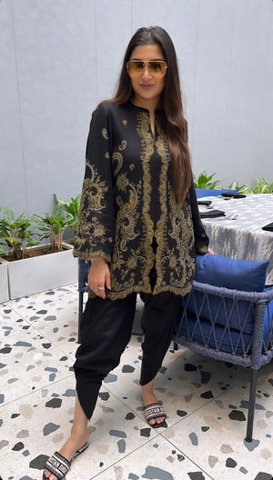 Black Woven Dhoti Set- Inching India