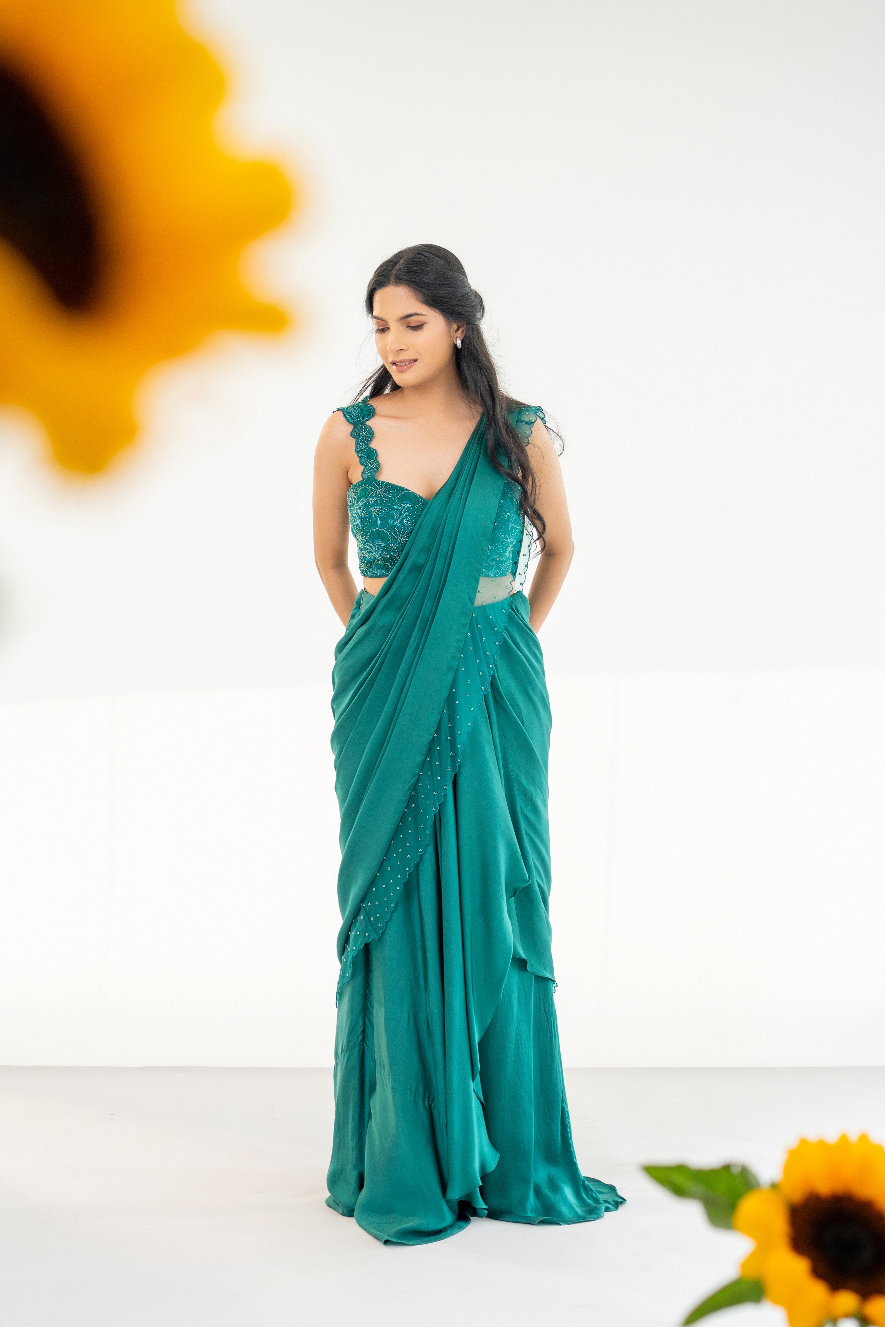 Scarlet Blossom wrap saree