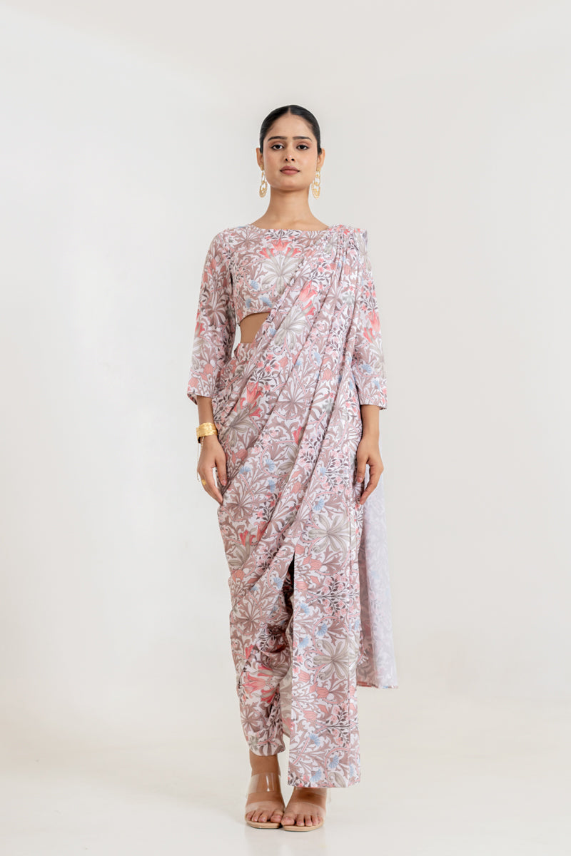 White Garden Blouse Saree & Dhoti Pants