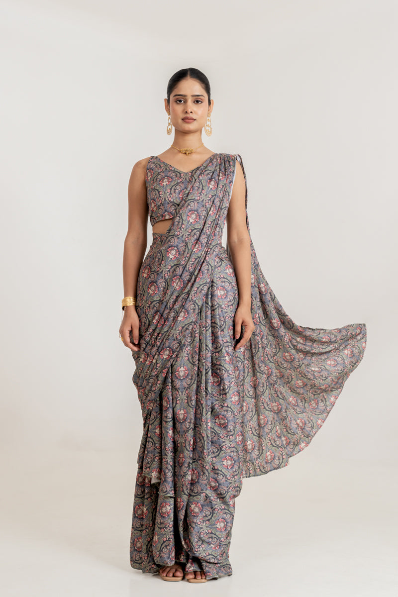 Black Botanica Ultra Draped Saree Set