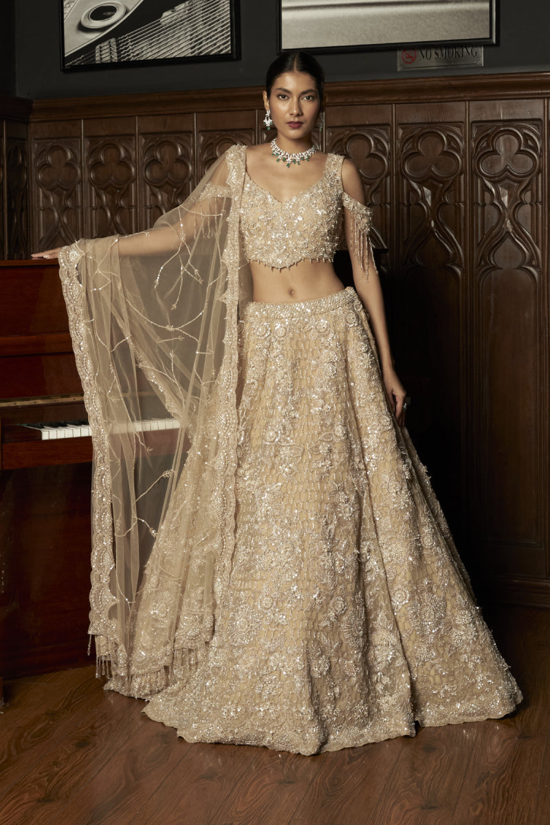 Beige 3D Lehenga Set