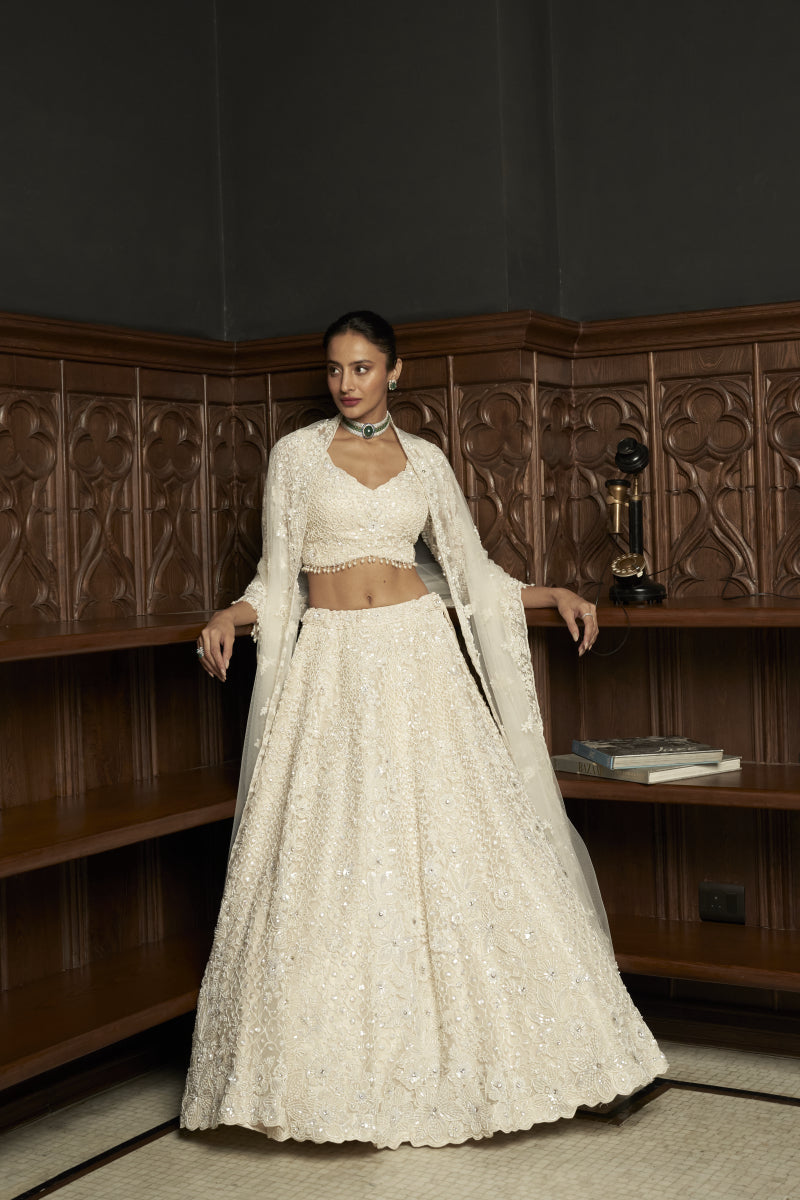 Ivory Net Lehenga Set