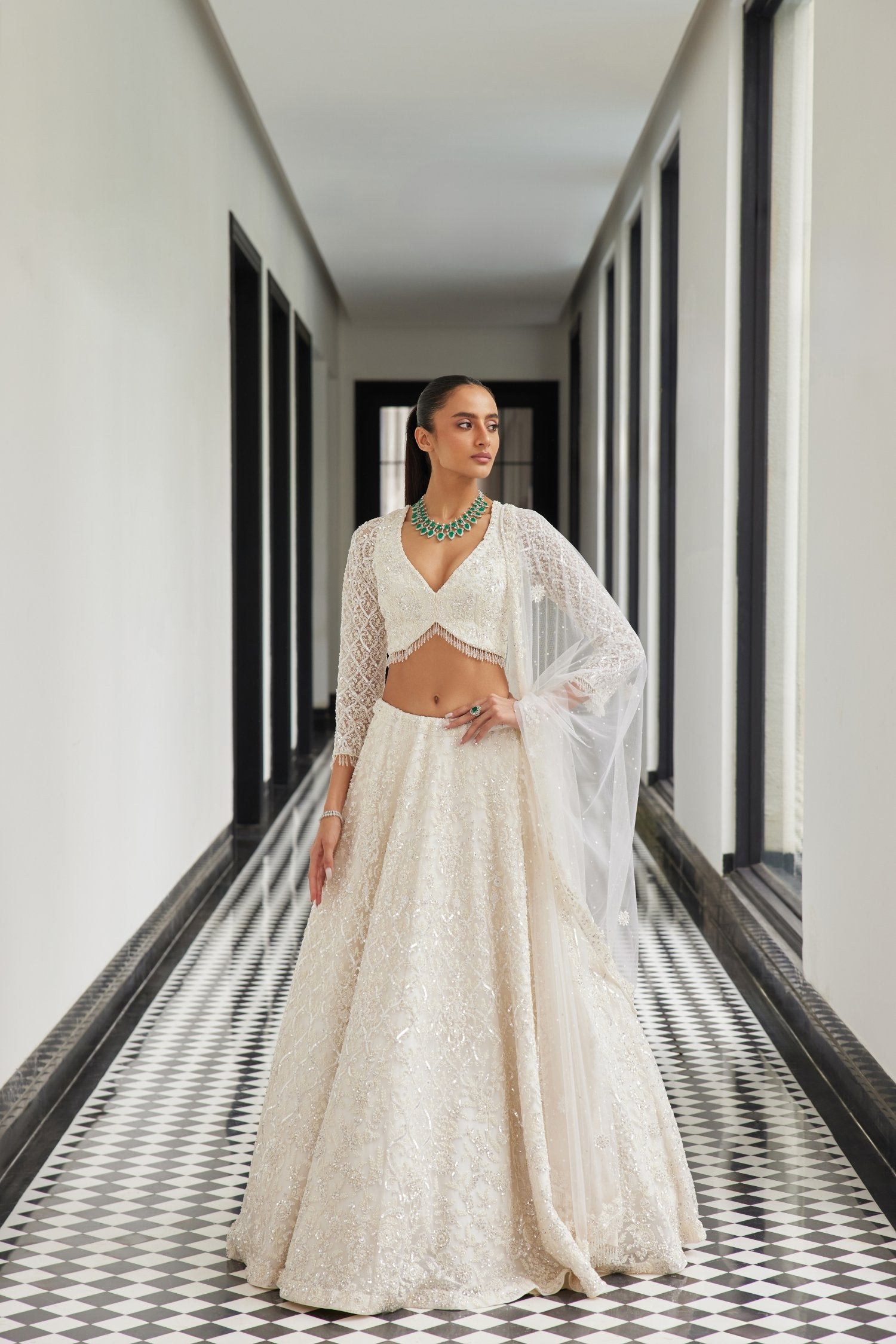 Ivory Hand Embroidered Lehenga Set