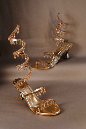 Richa Chadha Champagne Gold Spring with Emblishment Heel Sandal
