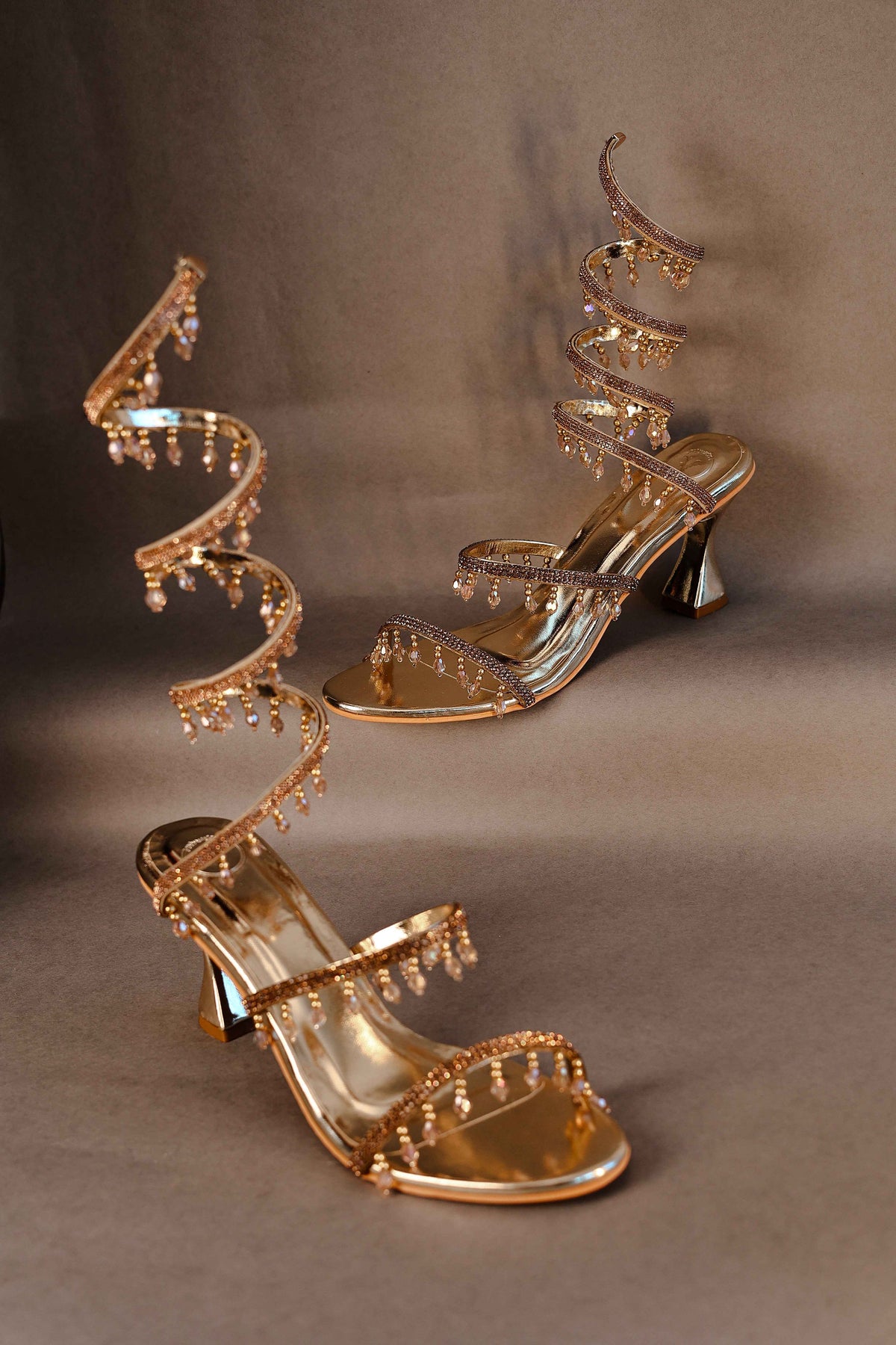 Richa Chadha Champagne Gold Spring with Emblishment Heel Sandal
