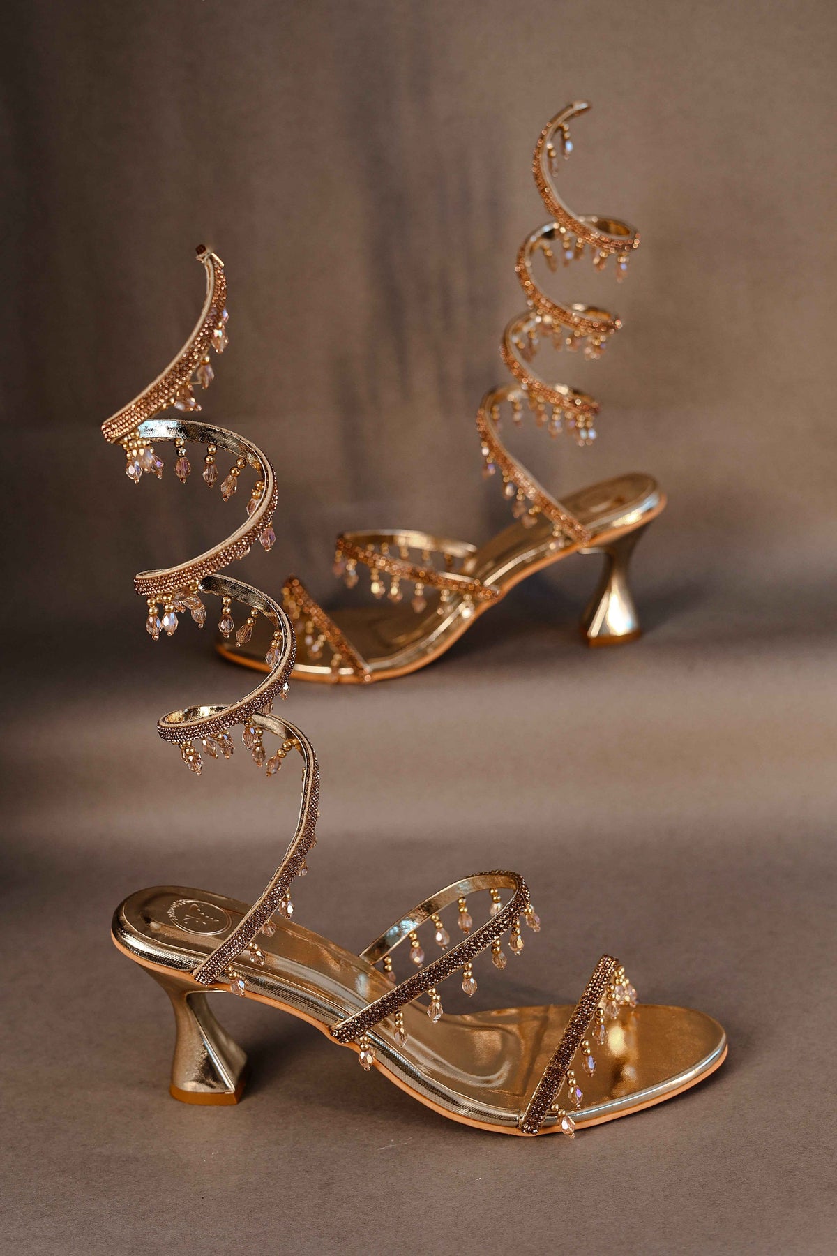 Richa Chadha Champagne Gold Spring with Emblishment Heel Sandal
