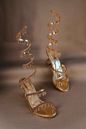 Richa Chadha Champagne Gold Spring with Emblishment Heel Sandal