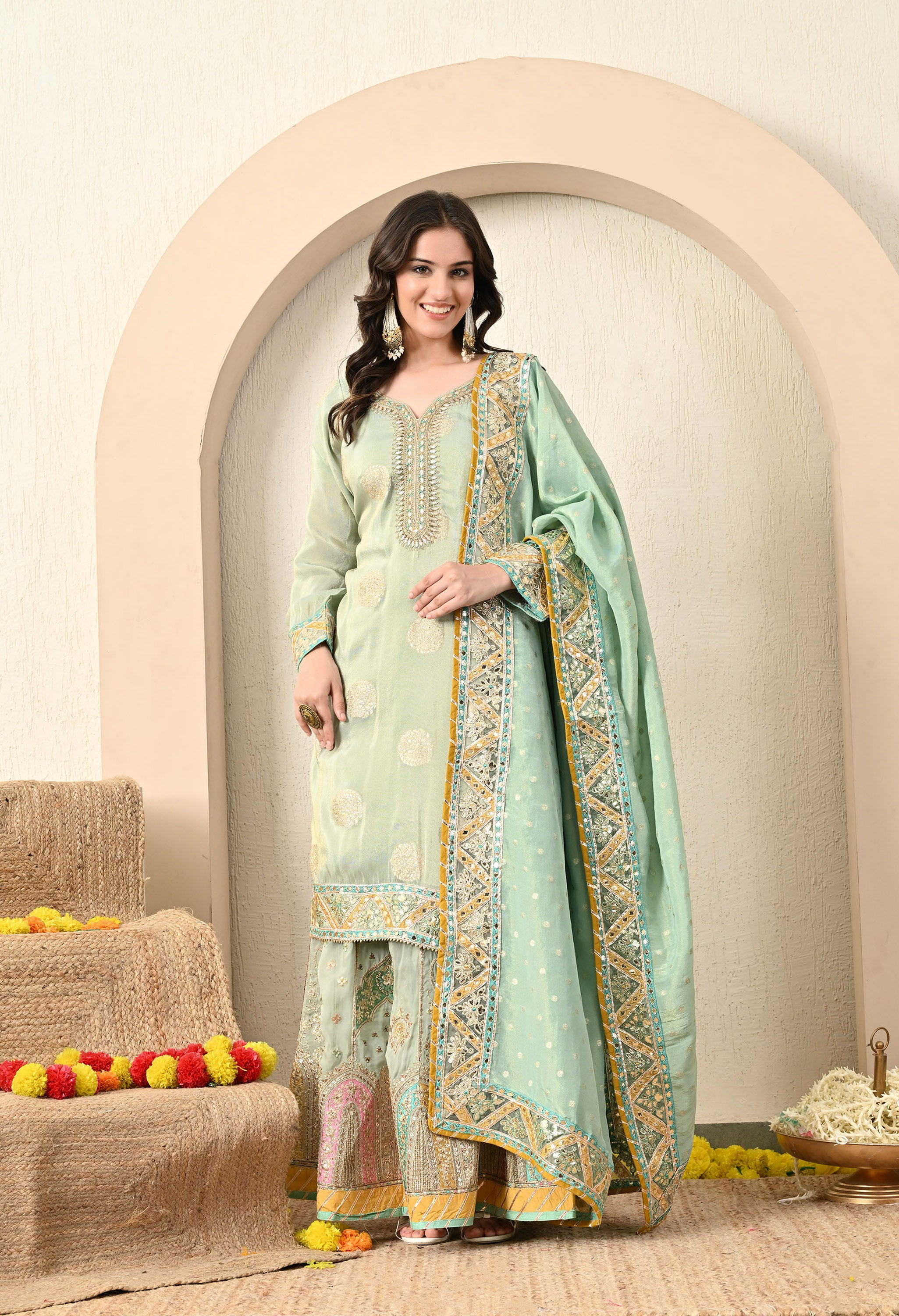 Light Green Gotta & Zari Work Lehenga Set
