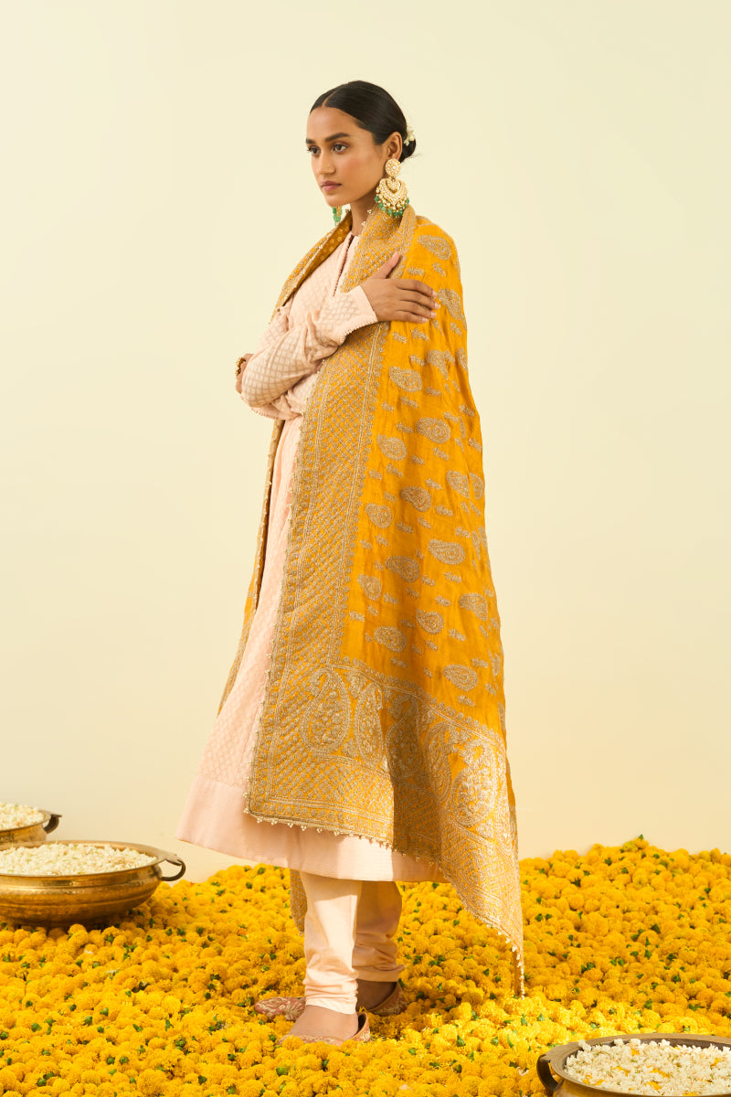 Glaze Mustard Paisley Tilla Embroidery Odhni