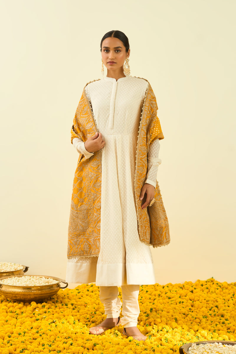 Glaze Mustard Paisley Tilla Embroidery Odhni