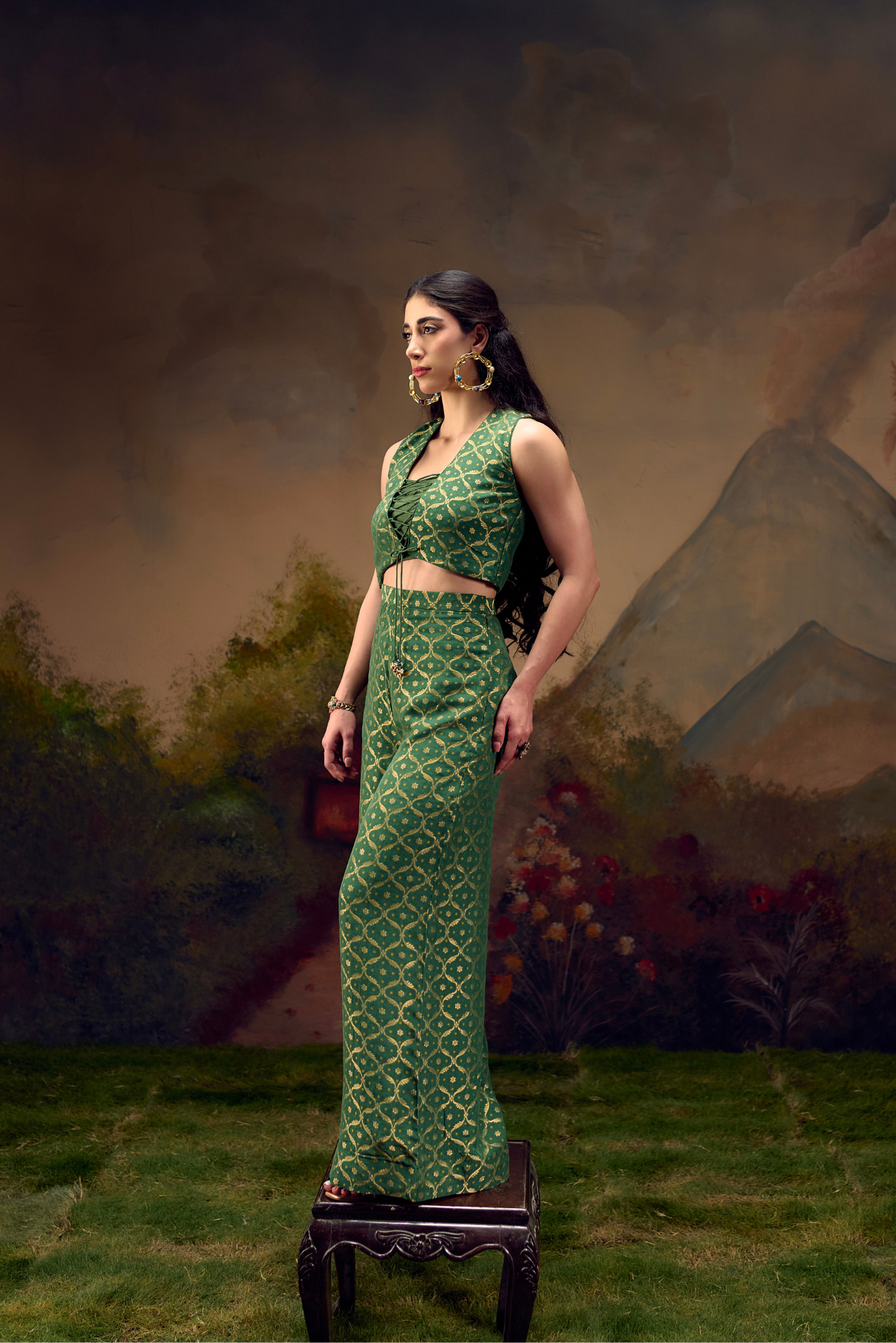 Naad Yuva - Green Palazzo Set with Tie up Jacket
