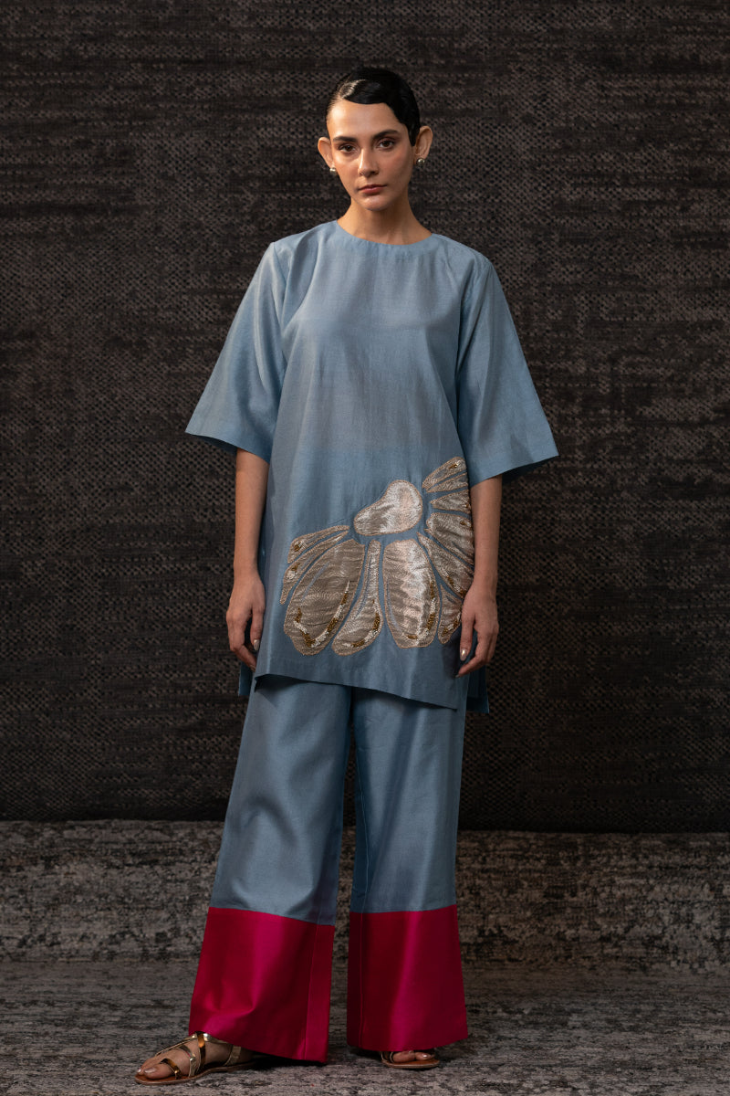 Gulnaar Floral CoordSet-Blue Pink