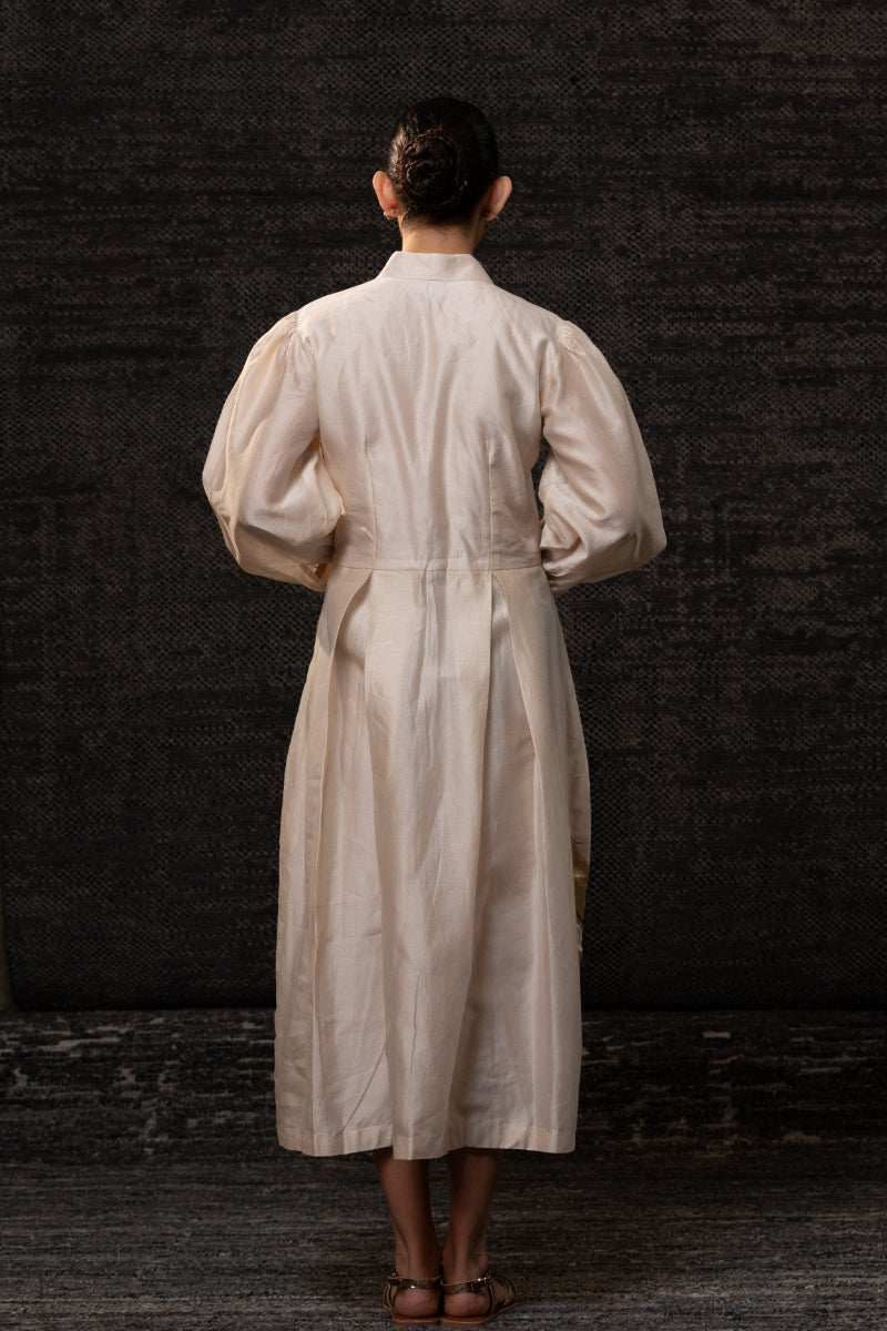 Gulnaar Floral Pleated Dress-Ivory