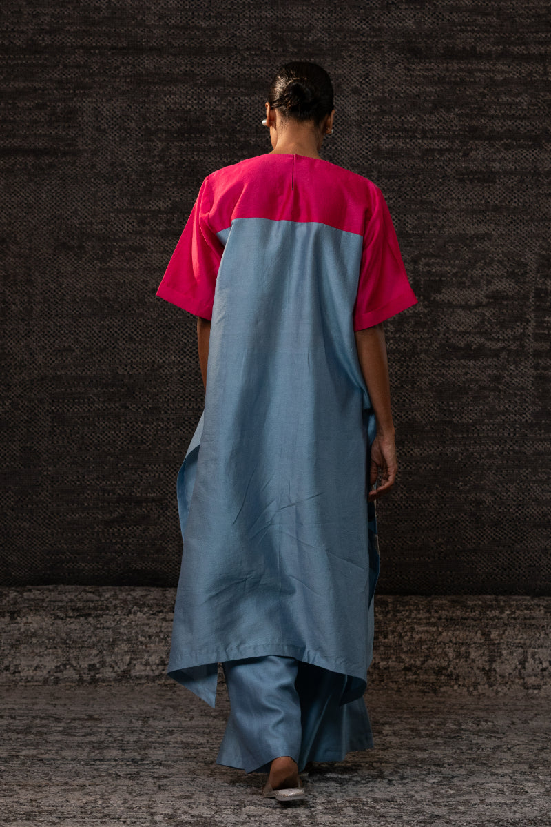 Gulnaar Long KurtaSet-Blue Pink