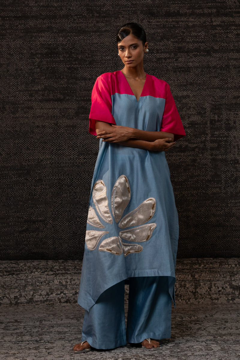 Gulnaar Long KurtaSet-Blue Pink