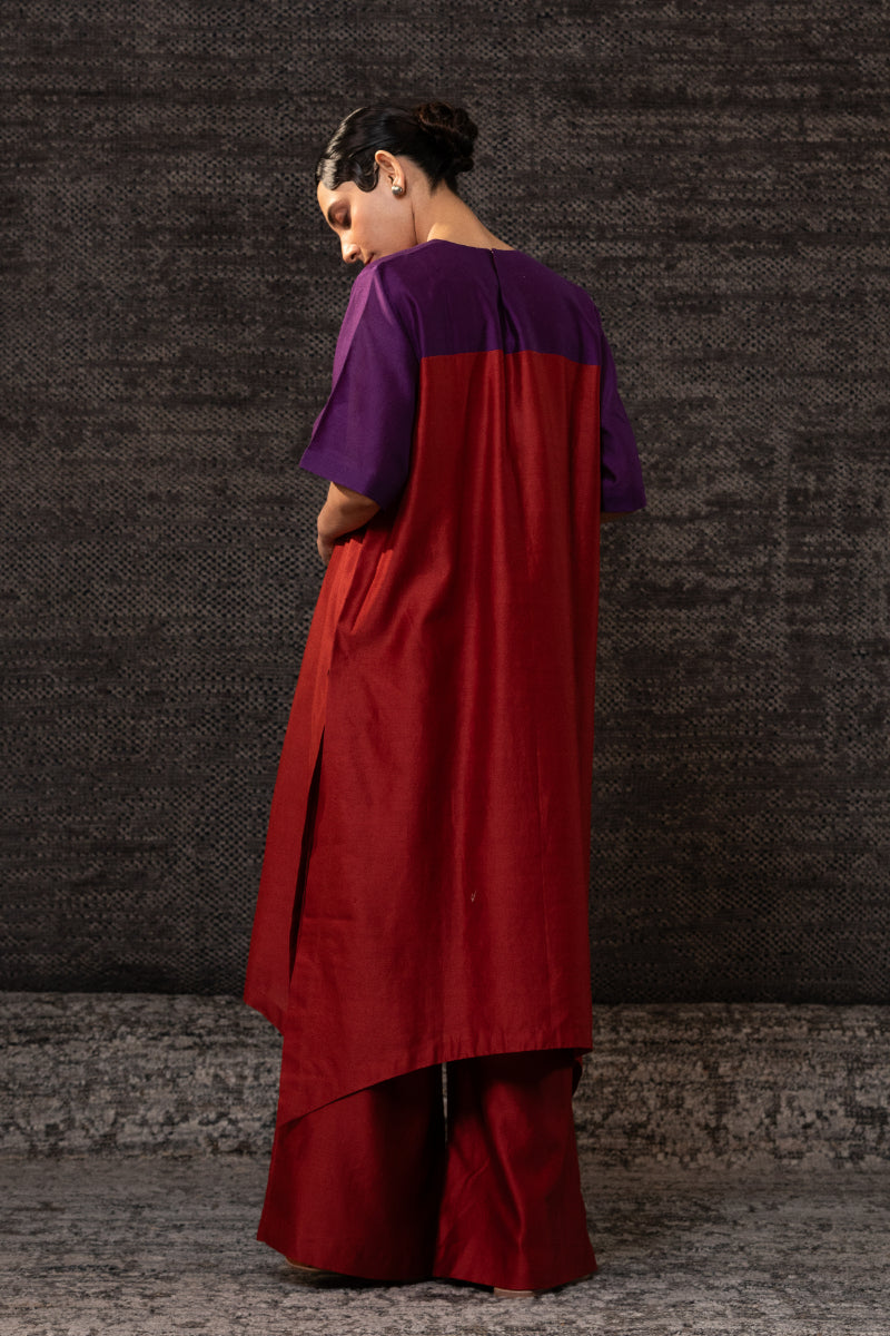 Gulnaar Long KurtaSet-Purple Red
