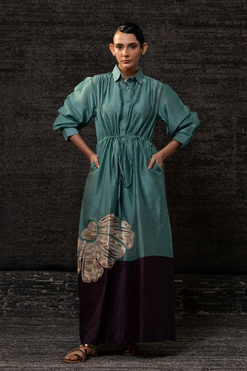 Gulnaar Shirt Dress-Aqua Purple