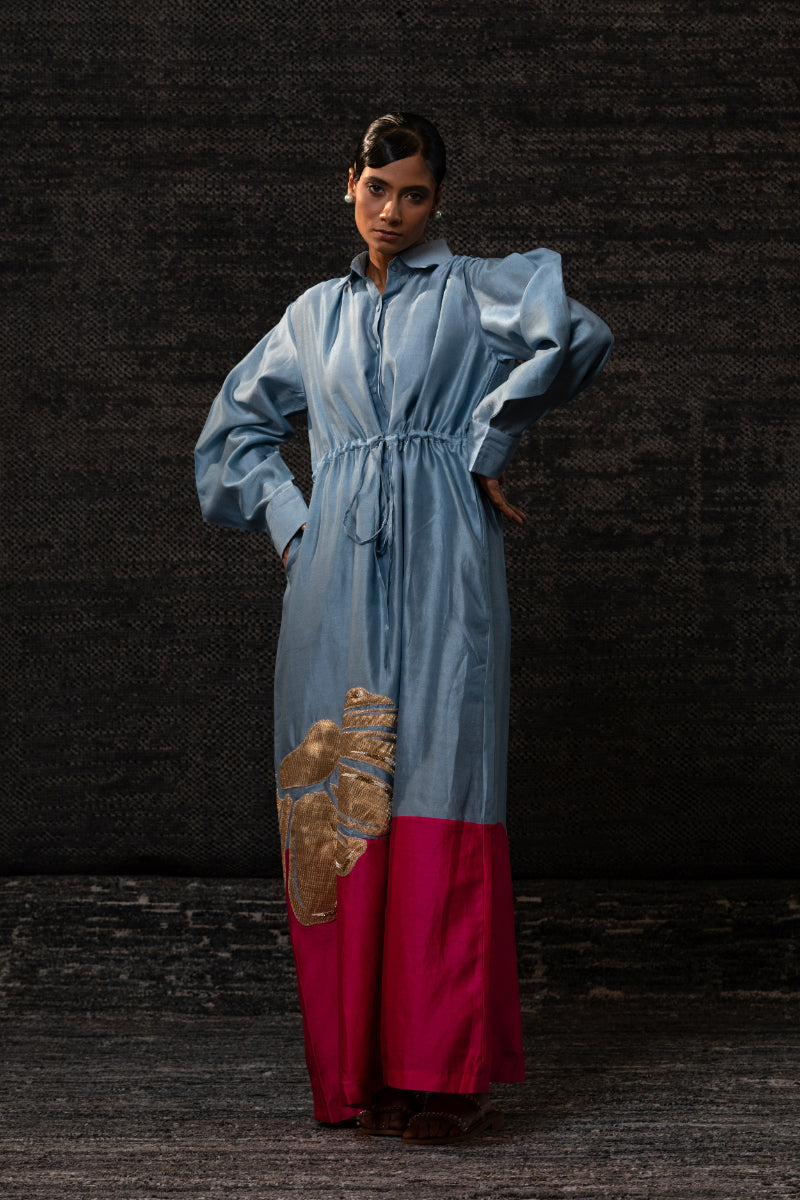 Gulnaar Shirt Dress-Blue Pink