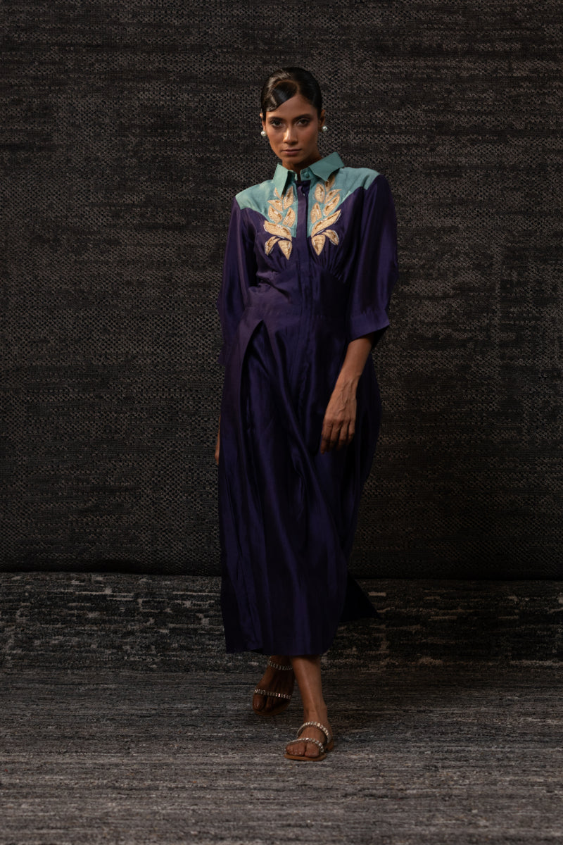 Gulnaar Yolk Dress-Purple Aqua