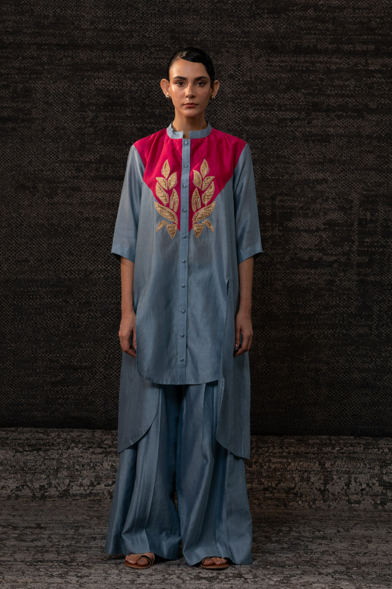 Gulnaar Yolk KurtaSet-Blue