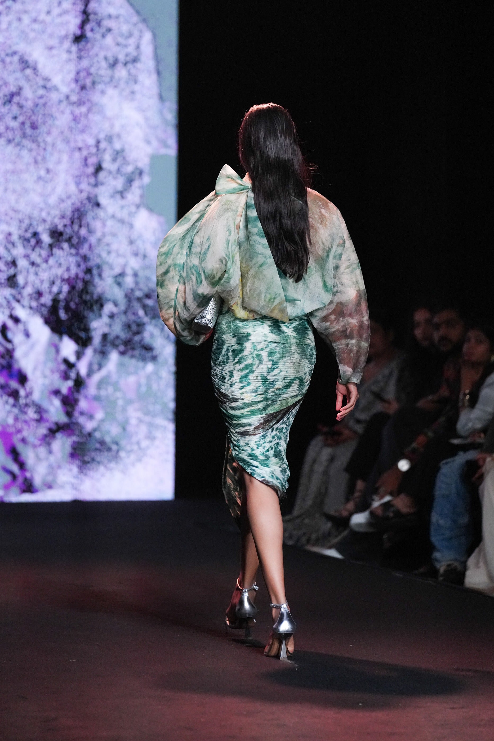 Printed Organza Top With Ruching Skirt