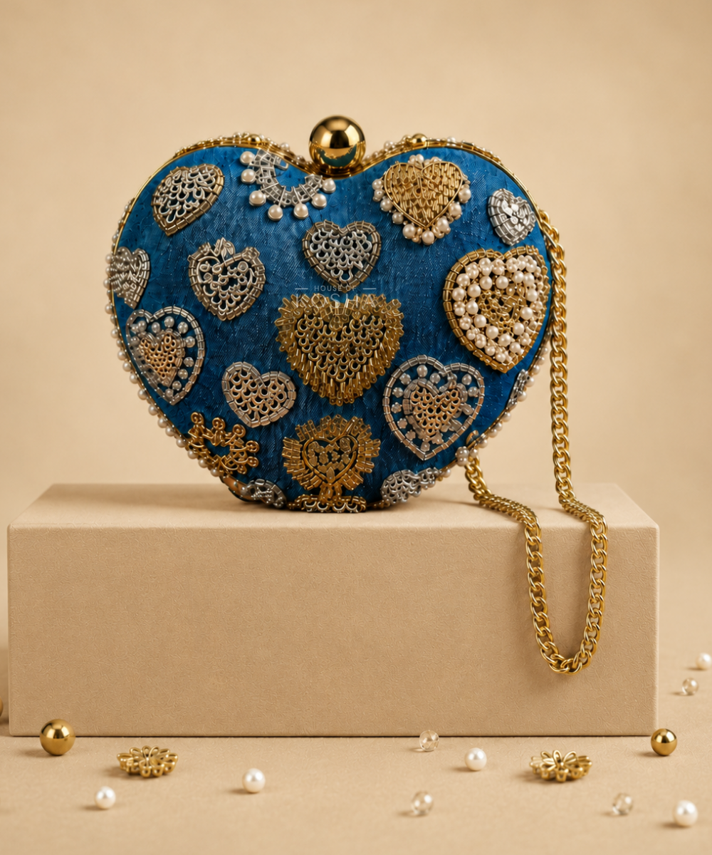 Alizeh Gold & Silver Denim Embroidered Heart Bag