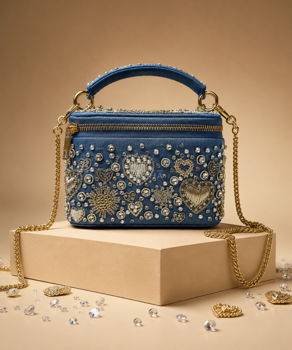 Alizeh Gold & Silver Denim Embroidered Vanity Bag