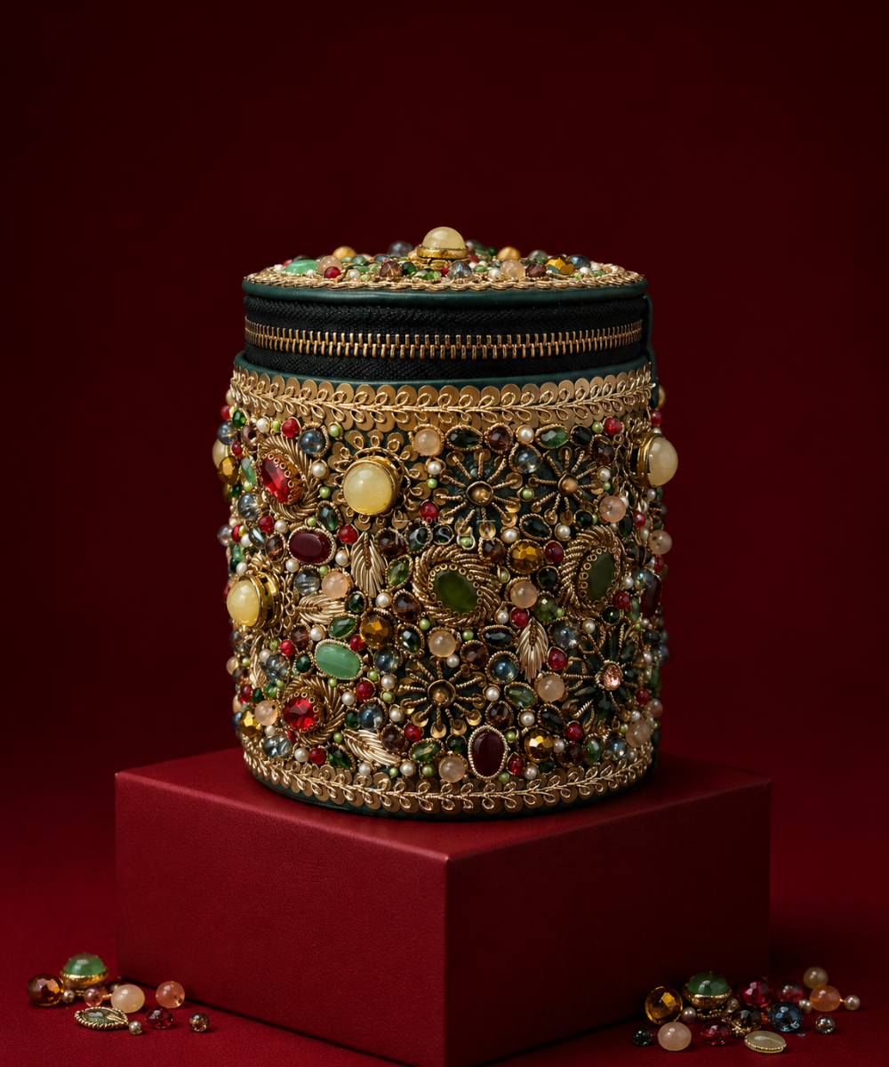 Noorani Multicolor Leather Embellished Cylinder Mini Bag