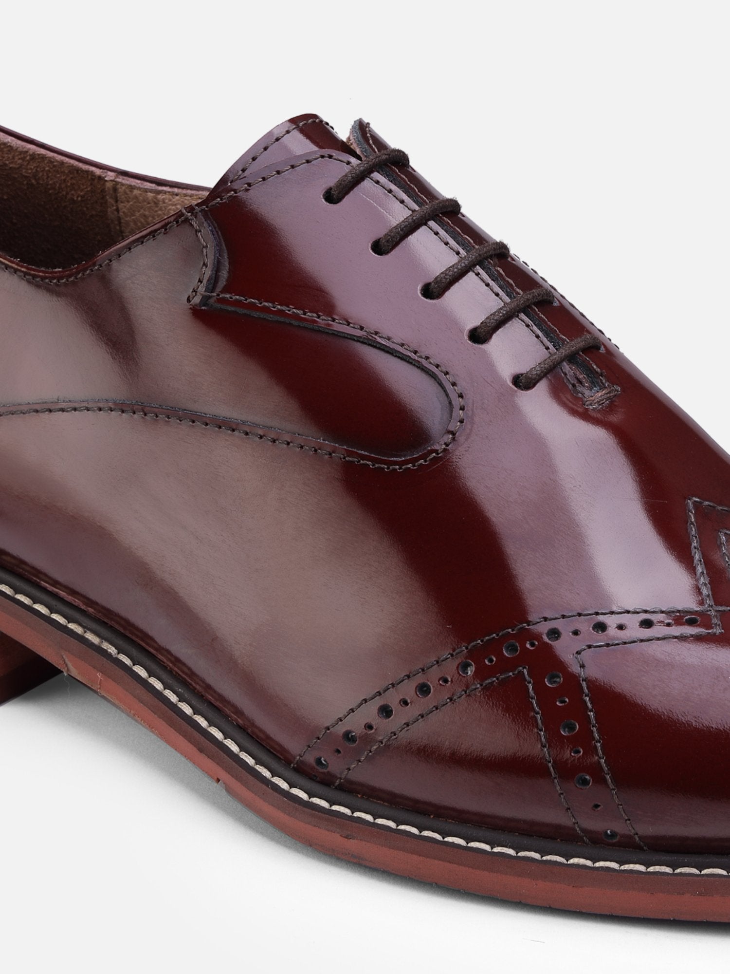 Hats Off Accessories Luxe Patent Leather Burgundy Oxfords With Brogue Detailing
