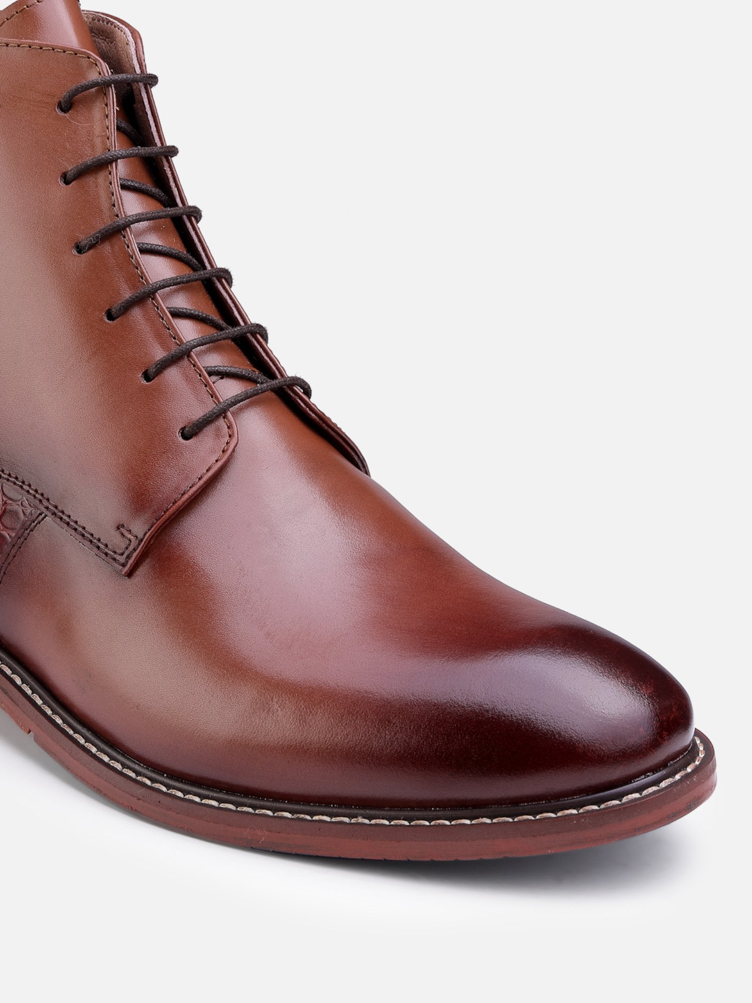 Hats Off Accessories Luxe Burnish Leather Tan Lace Up Ankle Boot For Men With Ostritch Embossed Leather