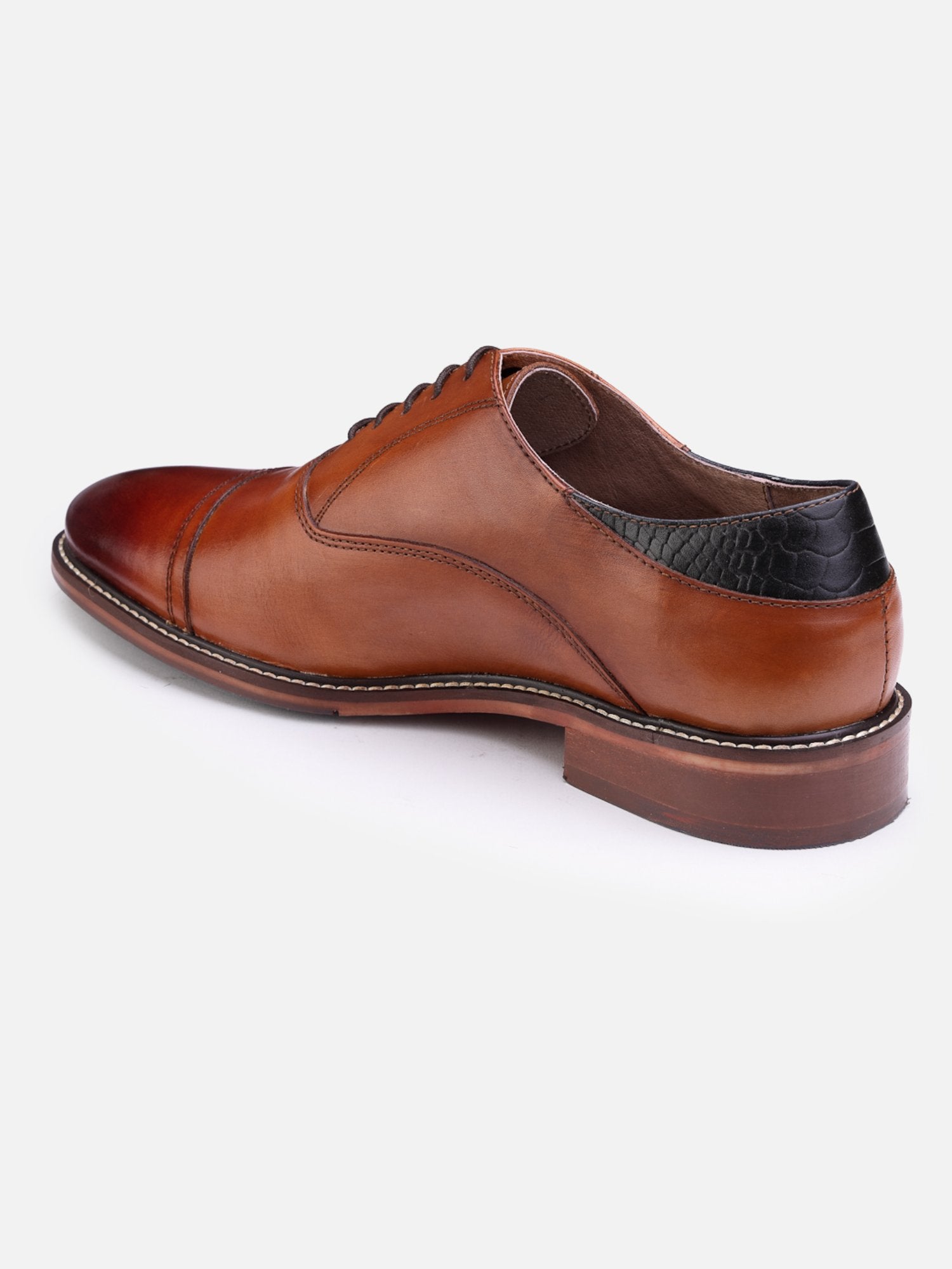 Hats Off Accessories Luxe Cognac Genuine Leather Tan Oxford Shoes For Men With Embossing