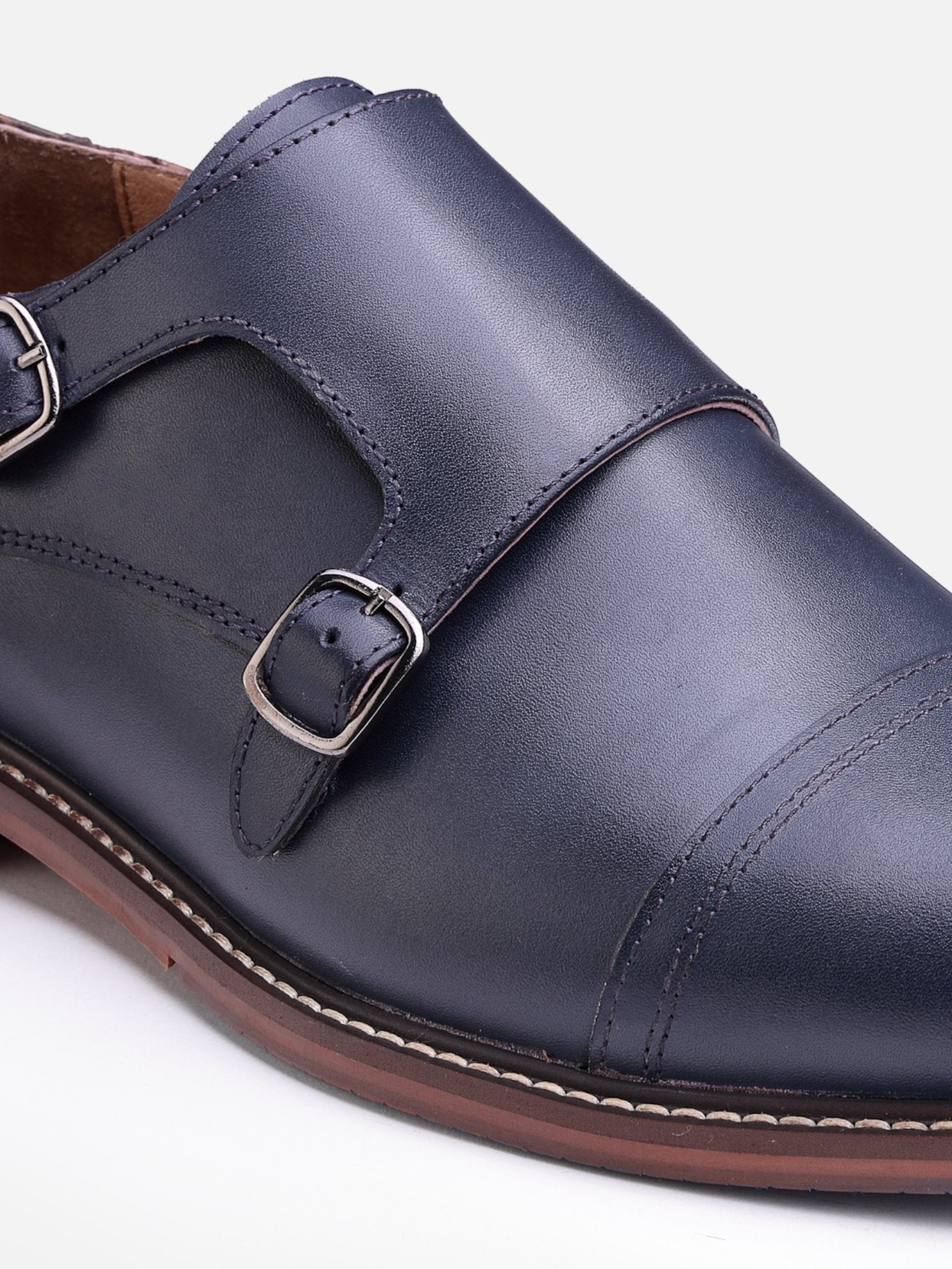 Hats Off Accessories Luxe Navy Genuine Leather Double Monks With Snake Emboss