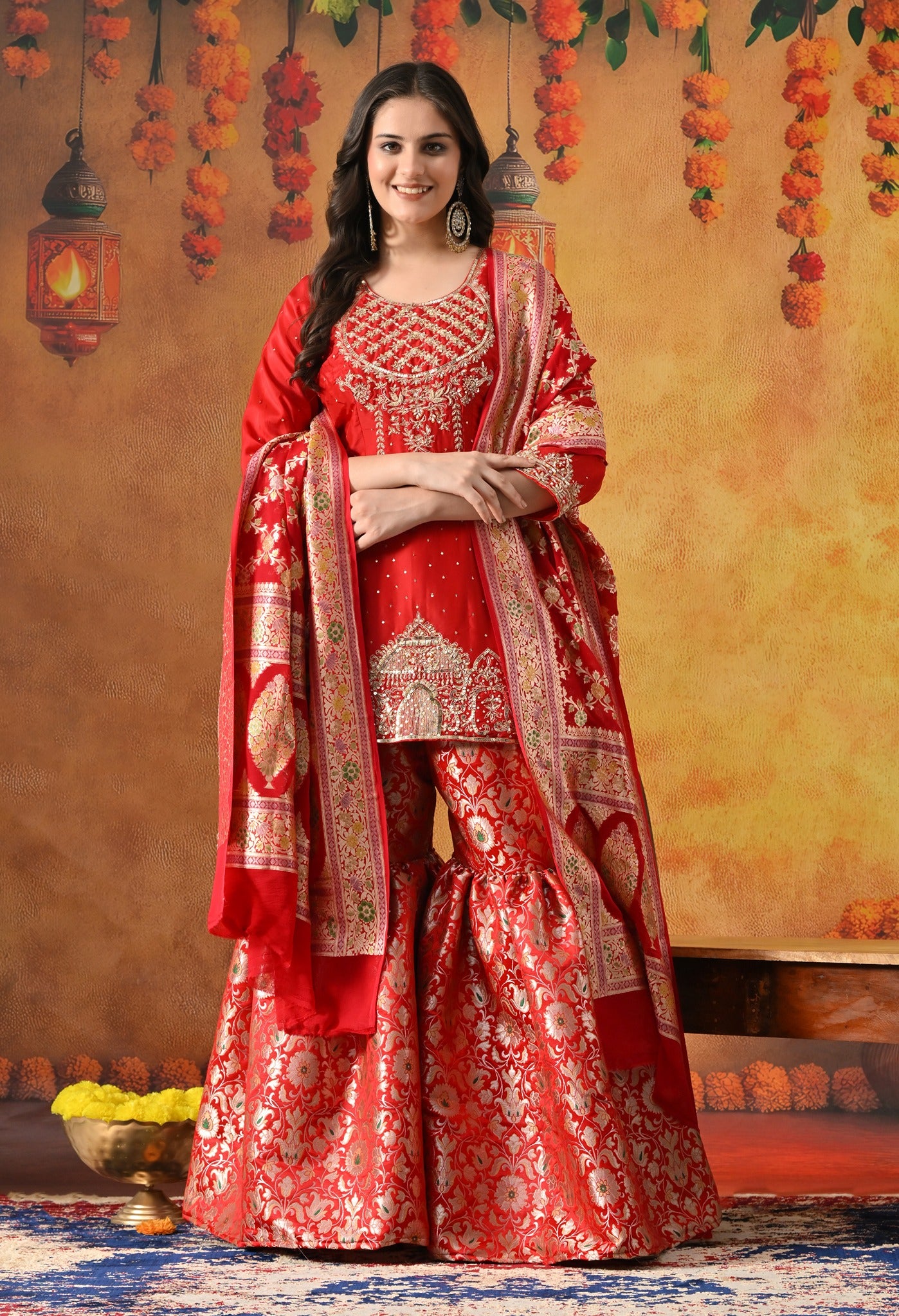 Red Sharara Set