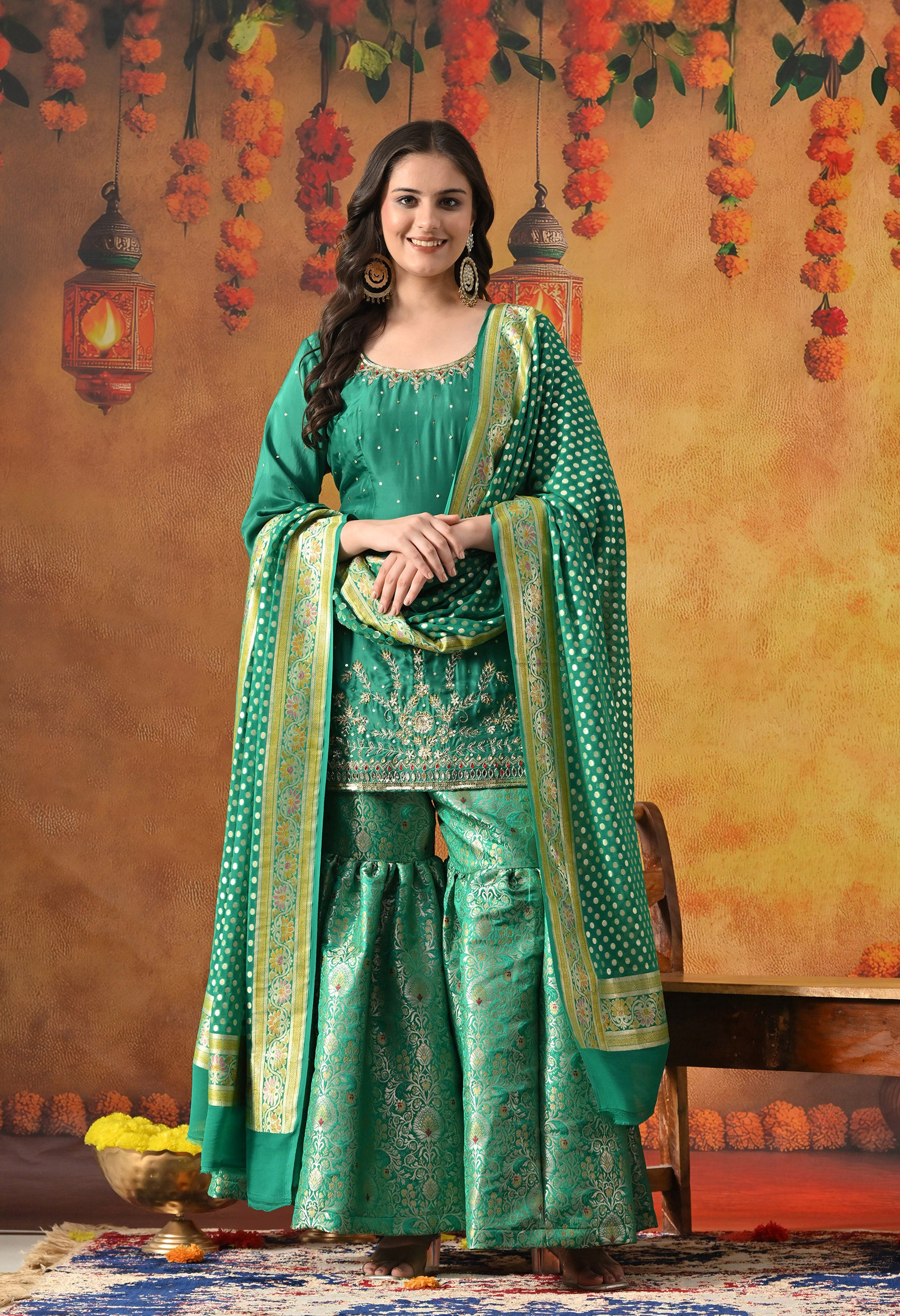 Green Sharara Set