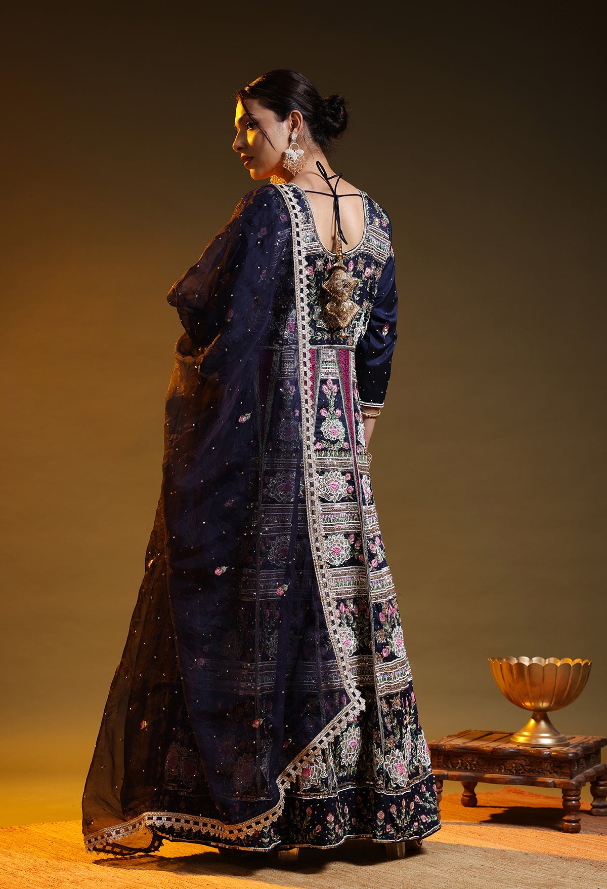 Blue Zardozi Embroidered Silk Anarkali Set