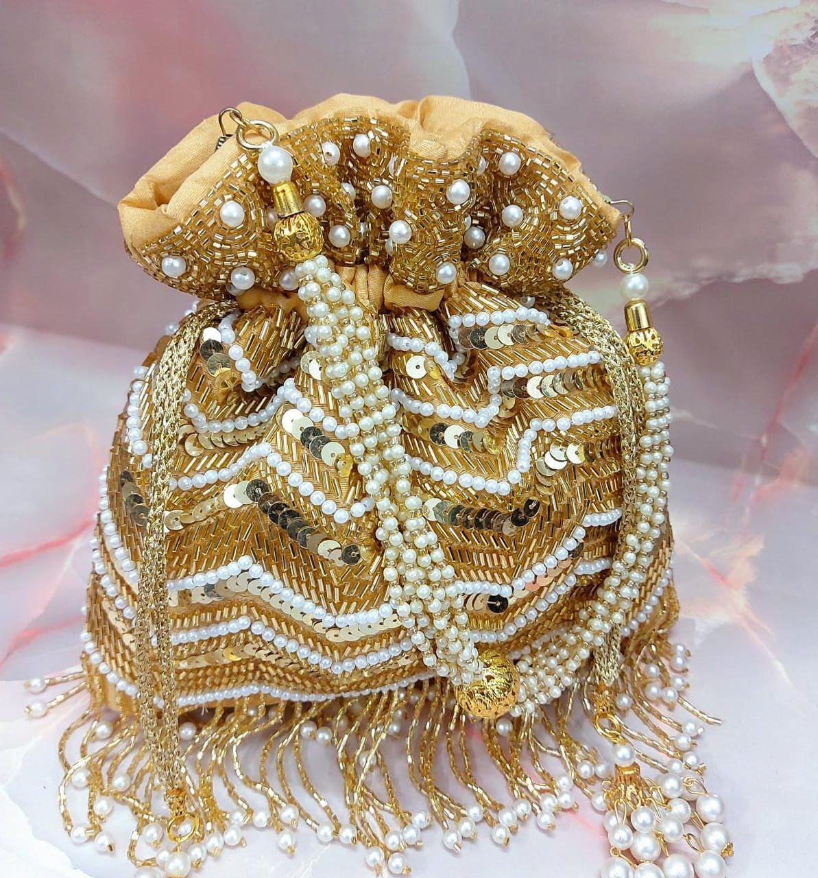 Dazzle Potli Bag In Golden