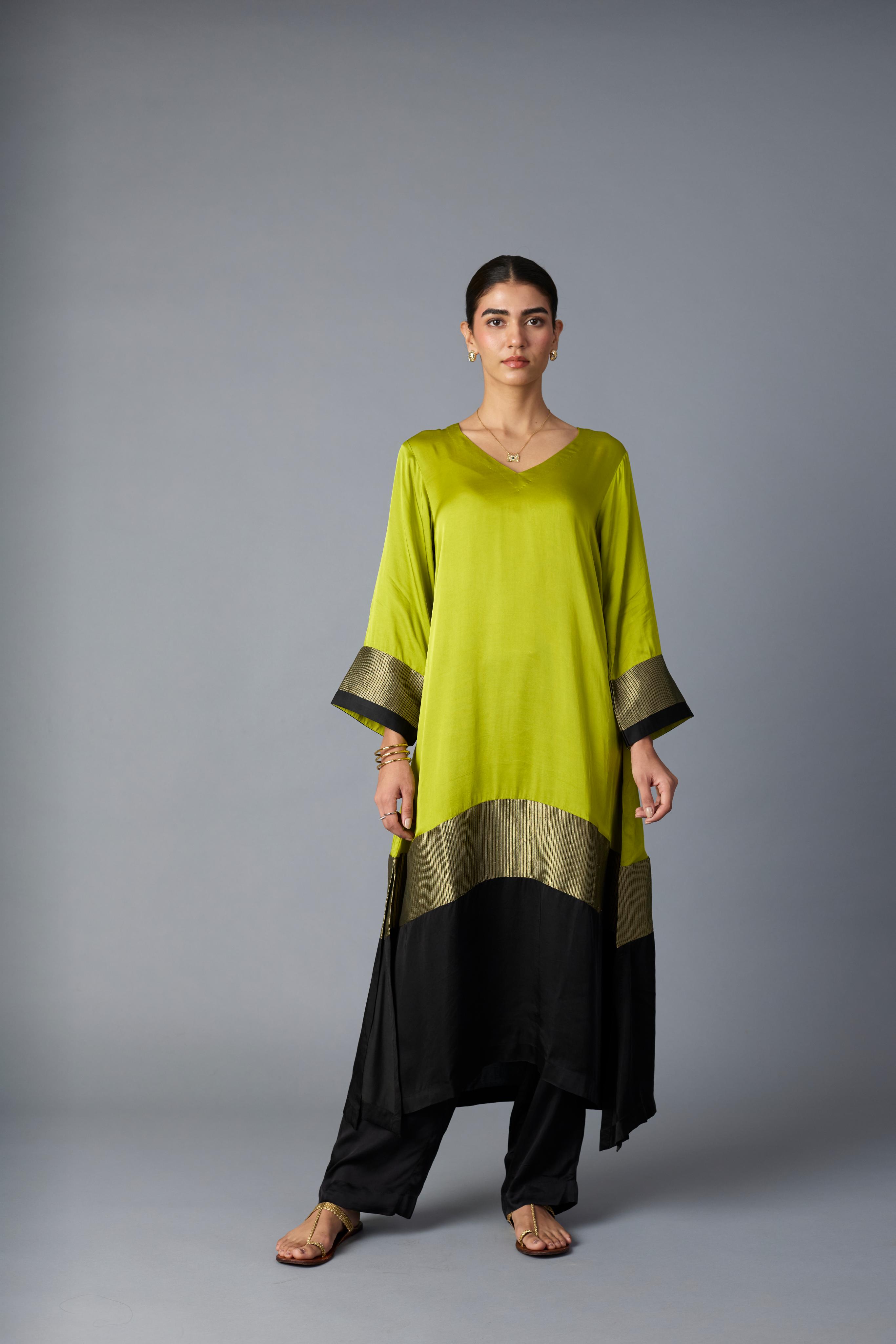 HEENA KAFTAN -LIME GREEN & BLACK (SET OF TWO)