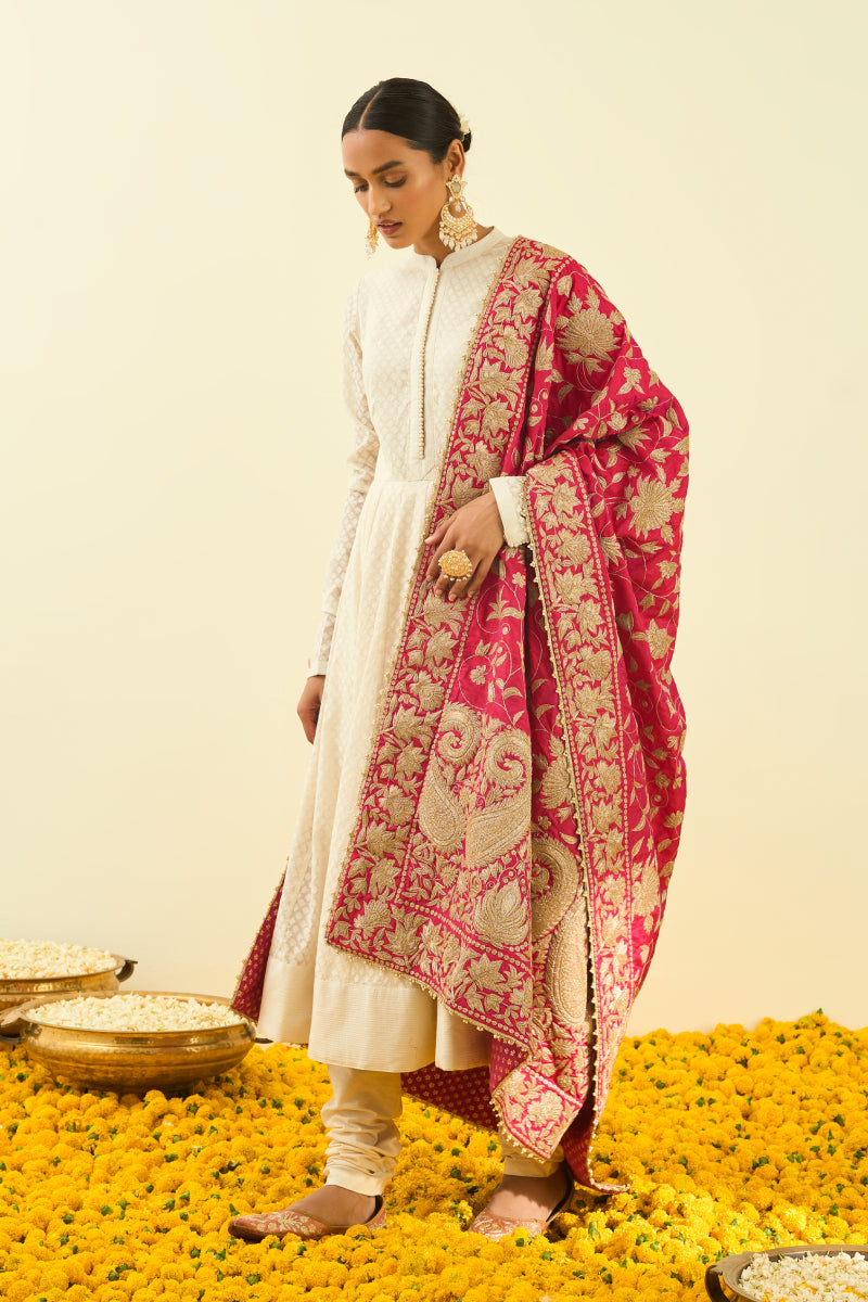 Hotpink Floral Tilla Embroidery Odhni