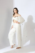 Load image into Gallery viewer, White Embroidered Off Shoulder Pant Set With Drape
