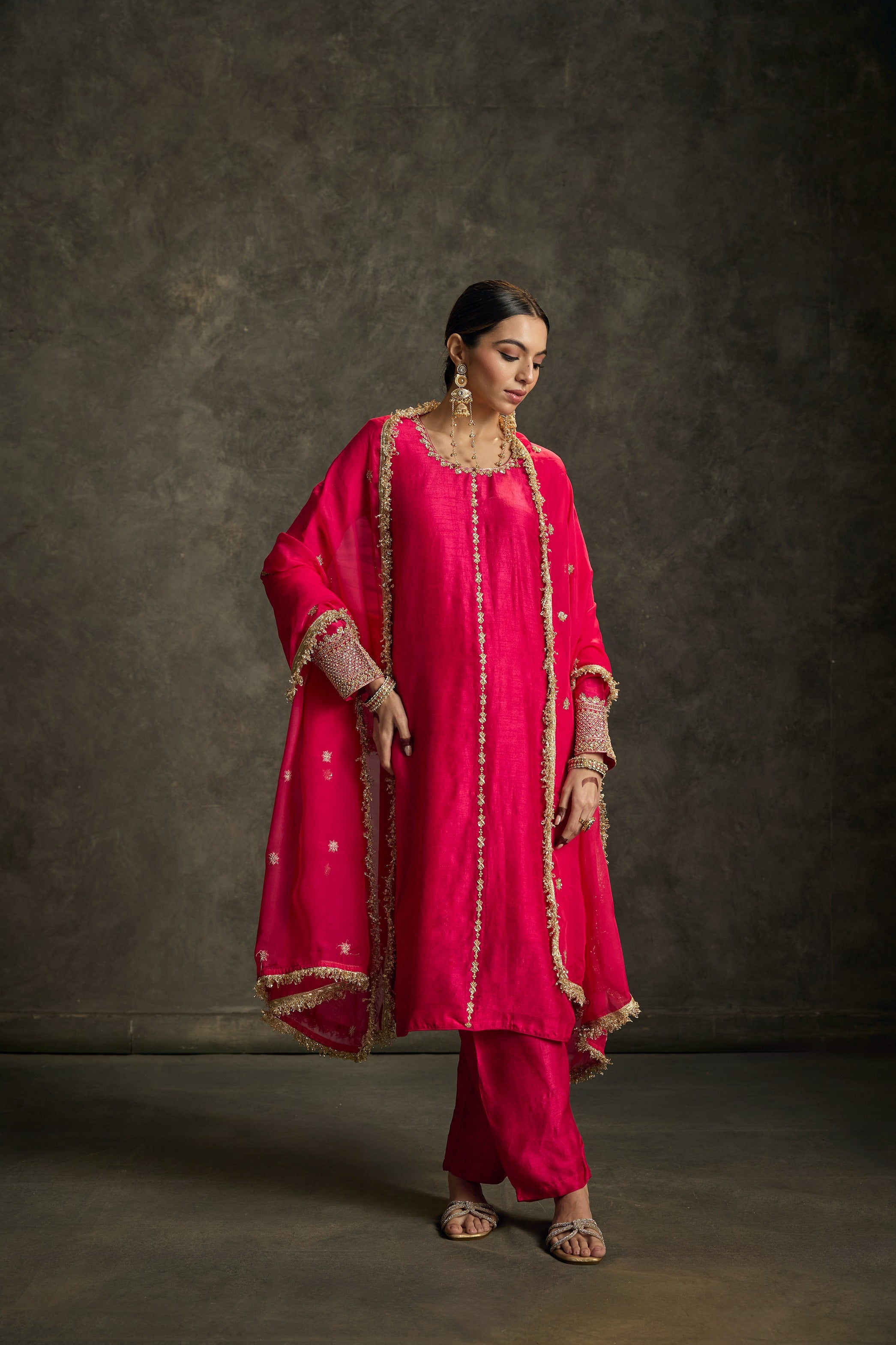 Noorika -Hot Pink Zardozi Kurta Salwaar Dupatta Set