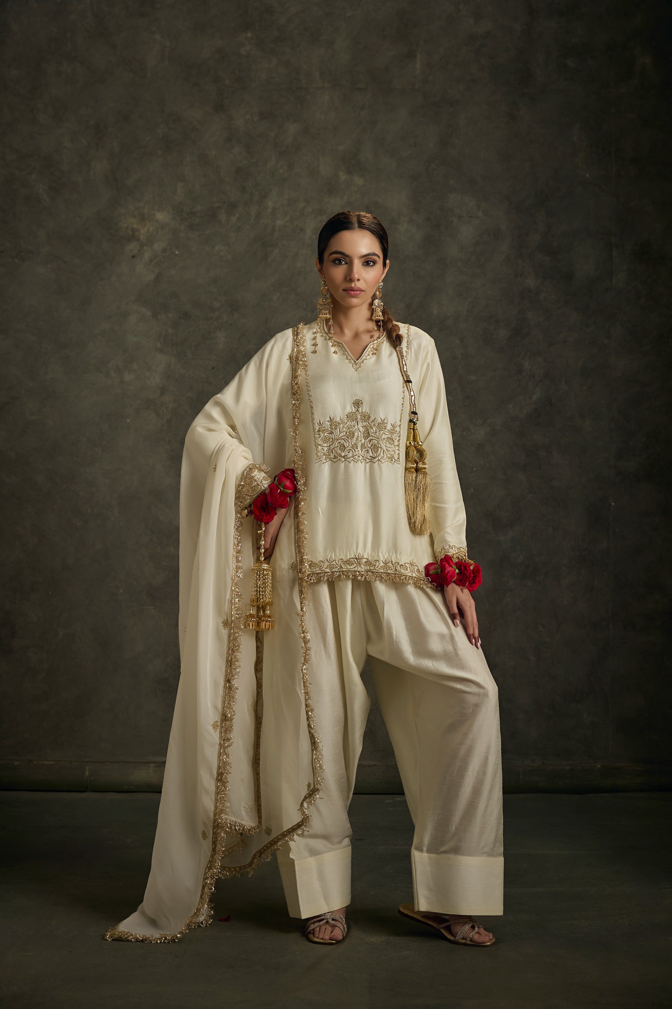 Sohniyat -Ivory Zardozi Kurta Salwaar Set with Embroidered Dupatta