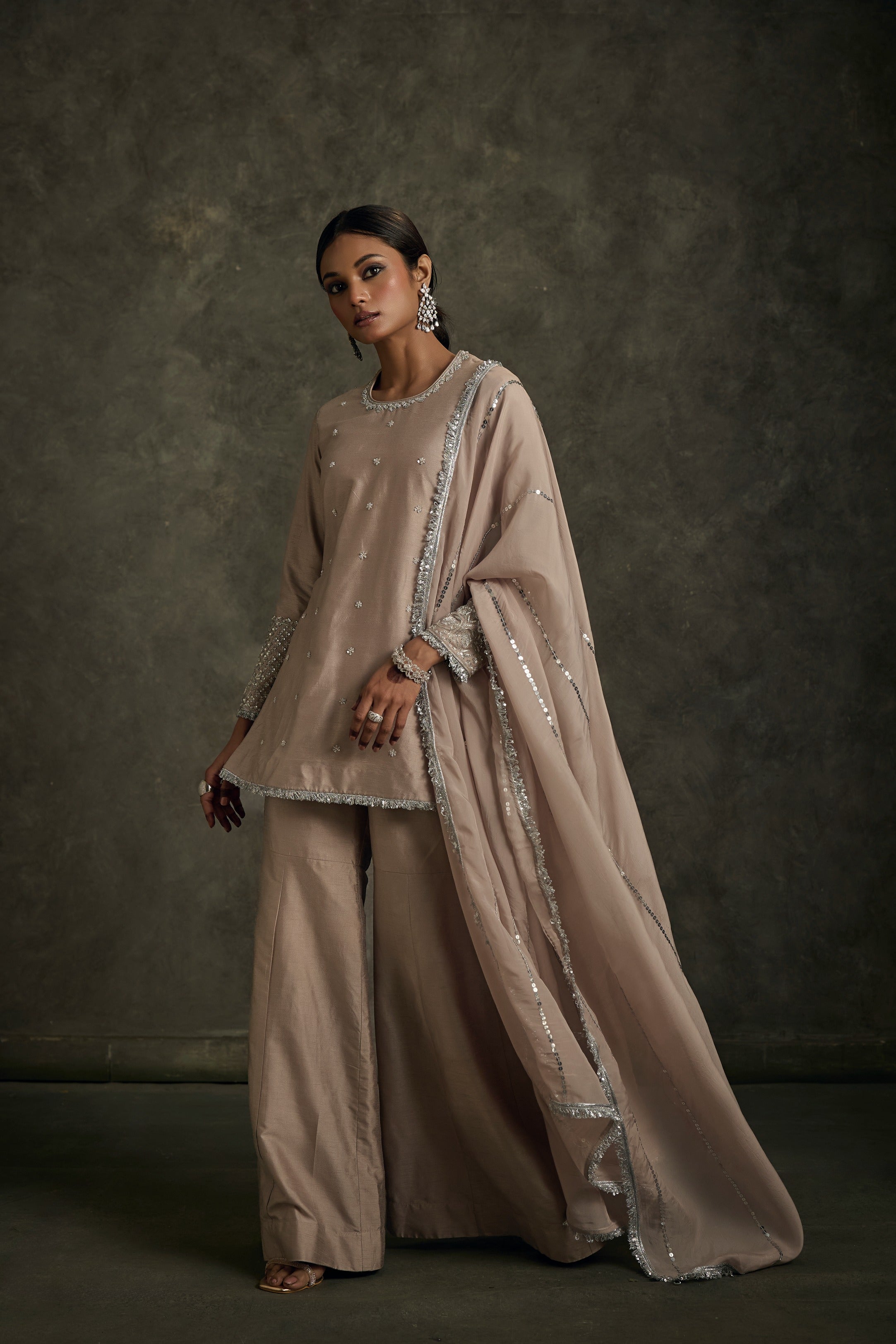Dilruba -Beige Zardozi Kurta Sharara Set with Embroidered Dupatta